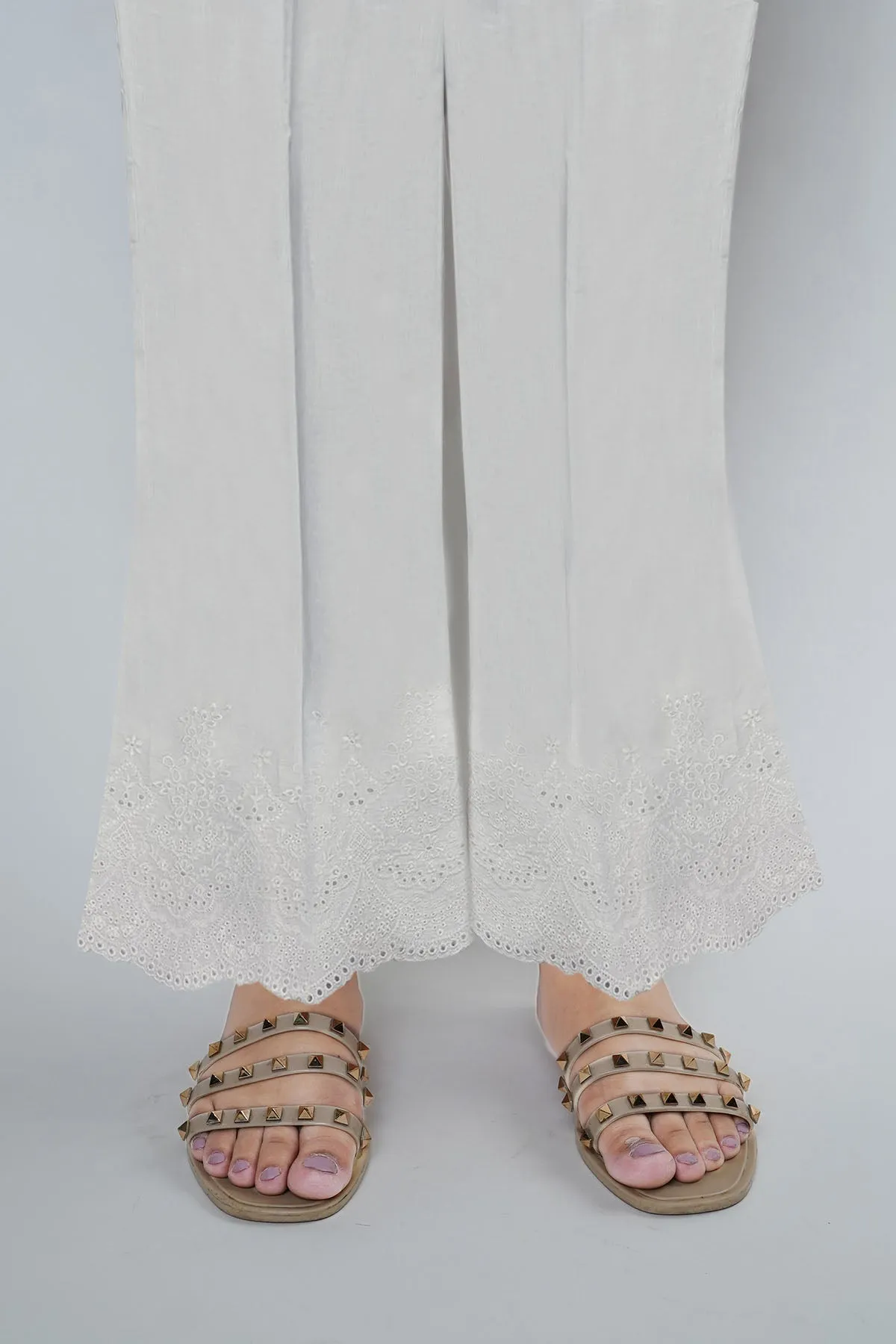 3680-WHITE EMBROIDERED TROUSER STITCHED