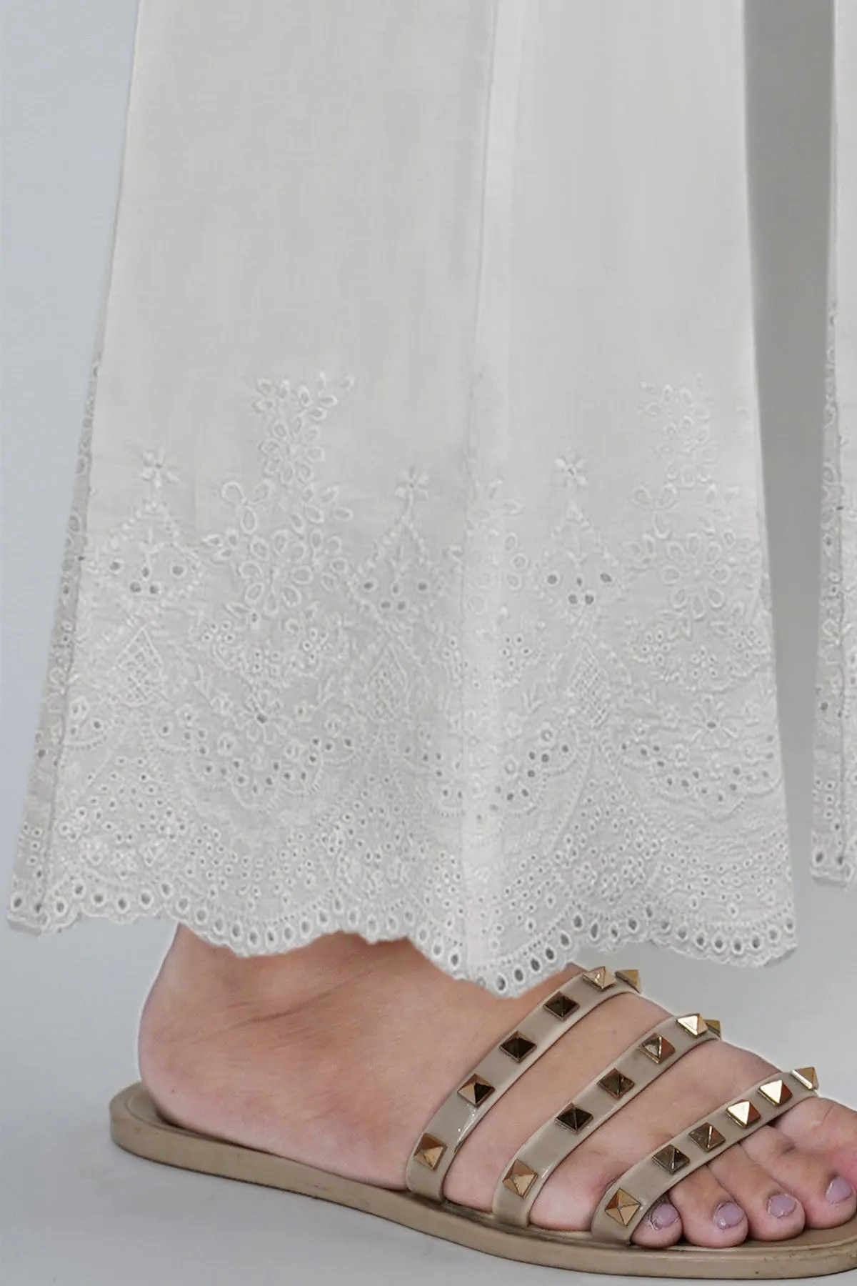 3680-WHITE EMBROIDERED TROUSER STITCHED