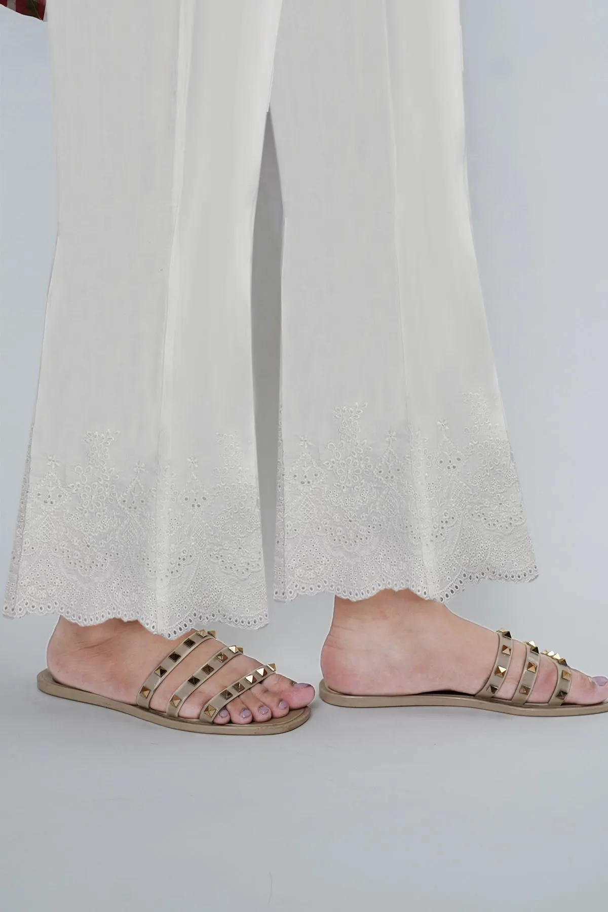 3680-WHITE EMBROIDERED TROUSER STITCHED