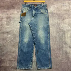 90s Light Wash Wrangler Riggs Denim Carpenter Work Jeans 32x29 2180