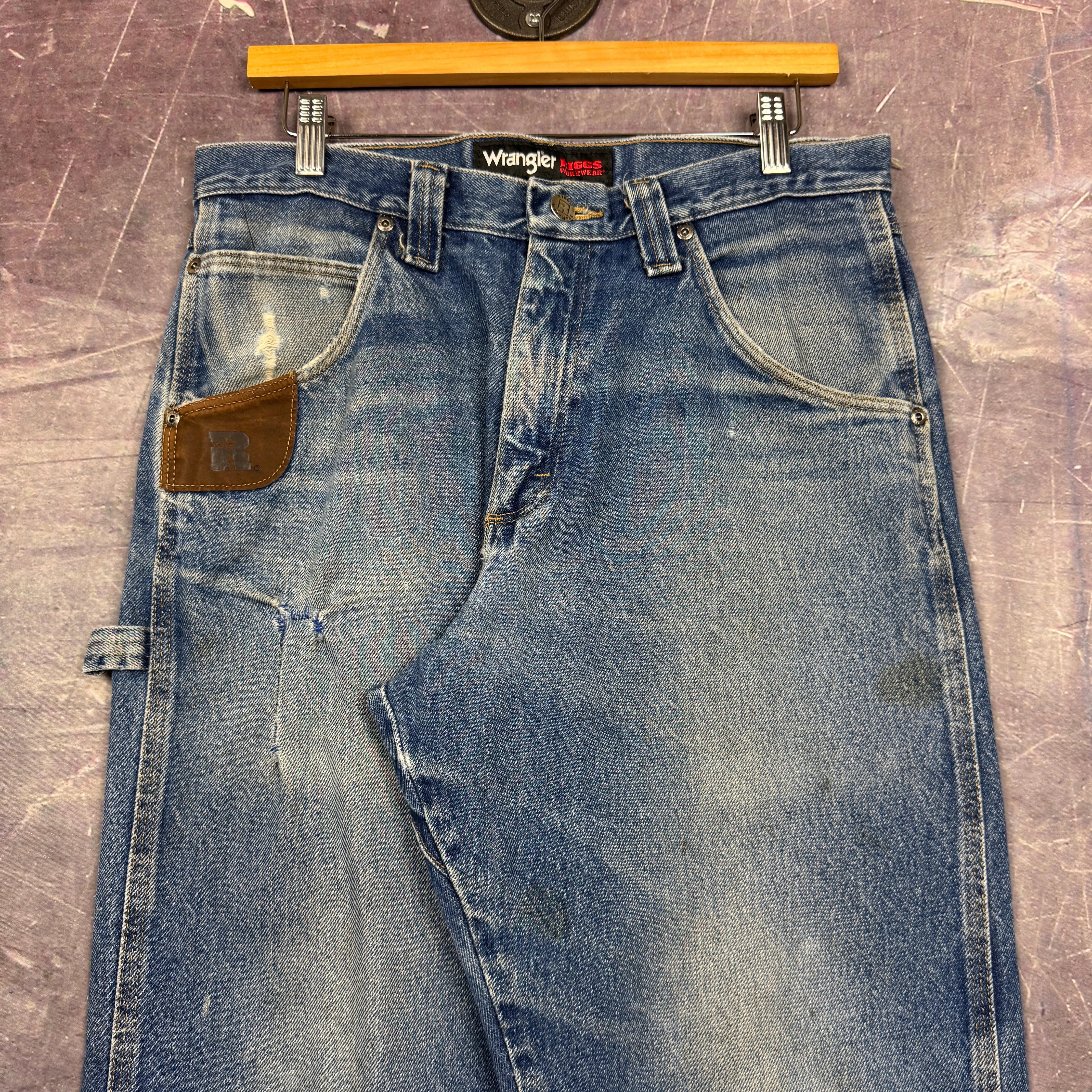 90s Light Wash Wrangler Riggs Denim Carpenter Work Jeans 32x29 2180