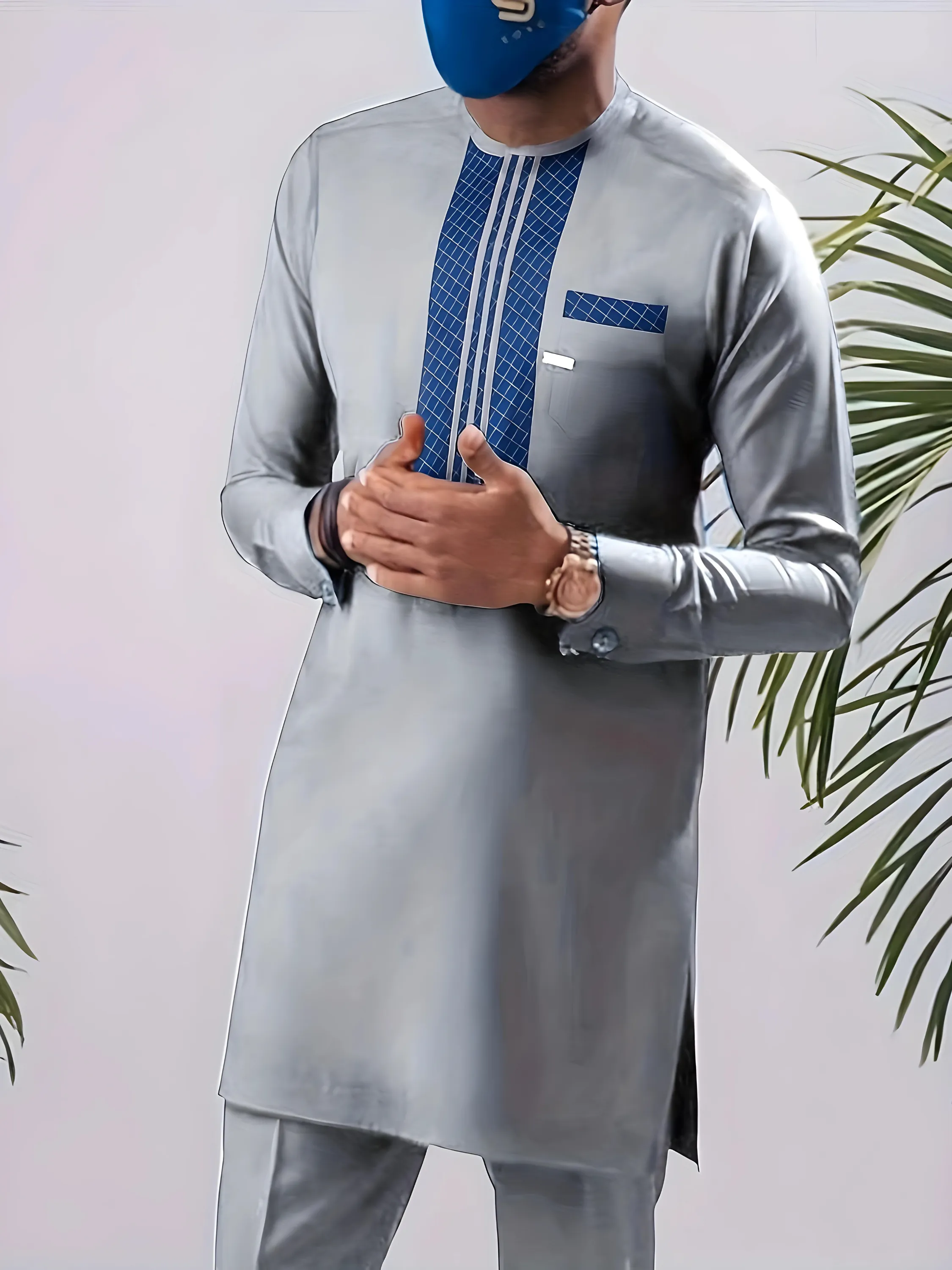 African Mens Senator Wear Kaftan | Light Grey