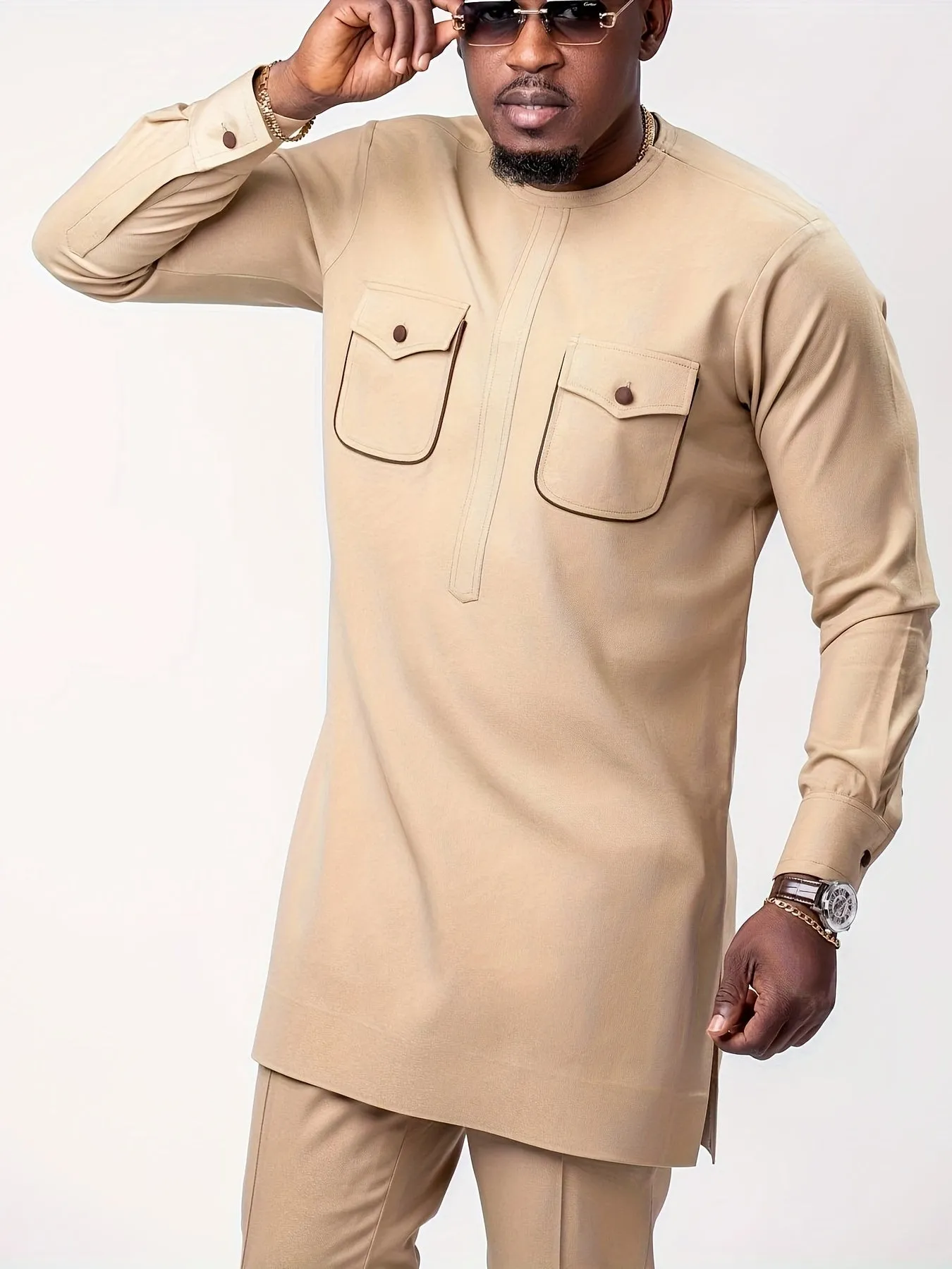African Mens Senator Wear Kaftan | Nude