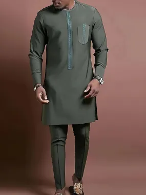 African Mens Senator Wear Kaftan | Olive