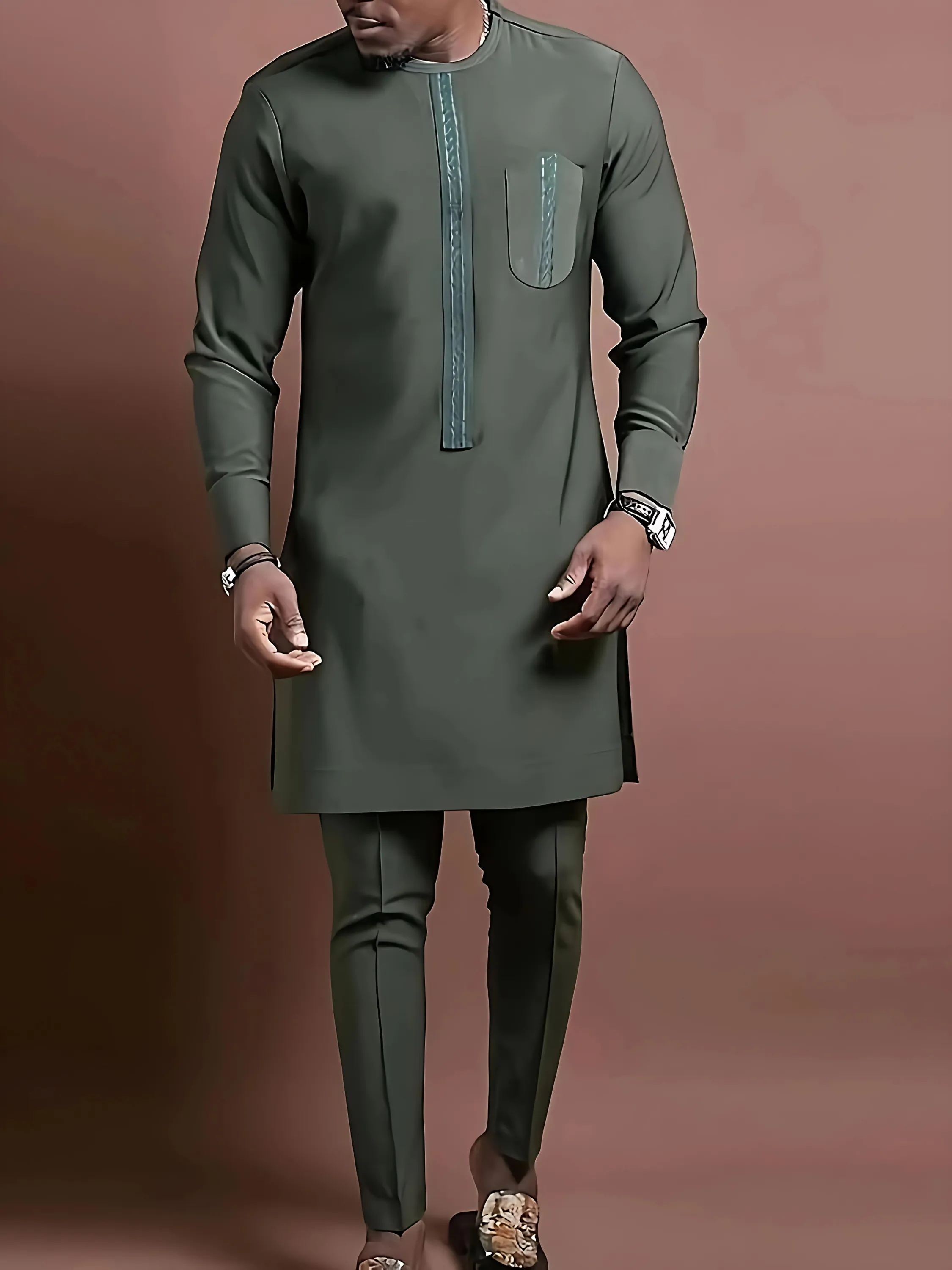 African Mens Senator Wear Kaftan | Olive