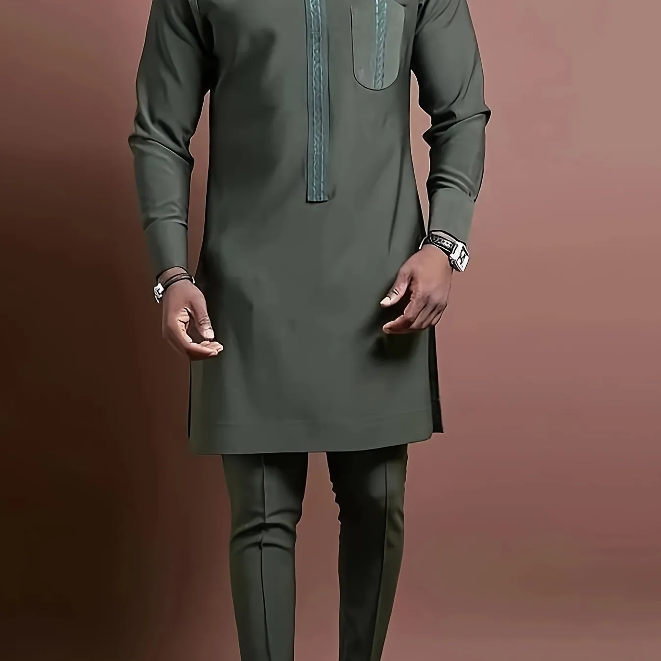 African Mens Senator Wear Kaftan | Olive