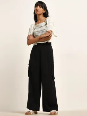Black High-Rise Cotton Blend Trousers by Bombay Paisley
