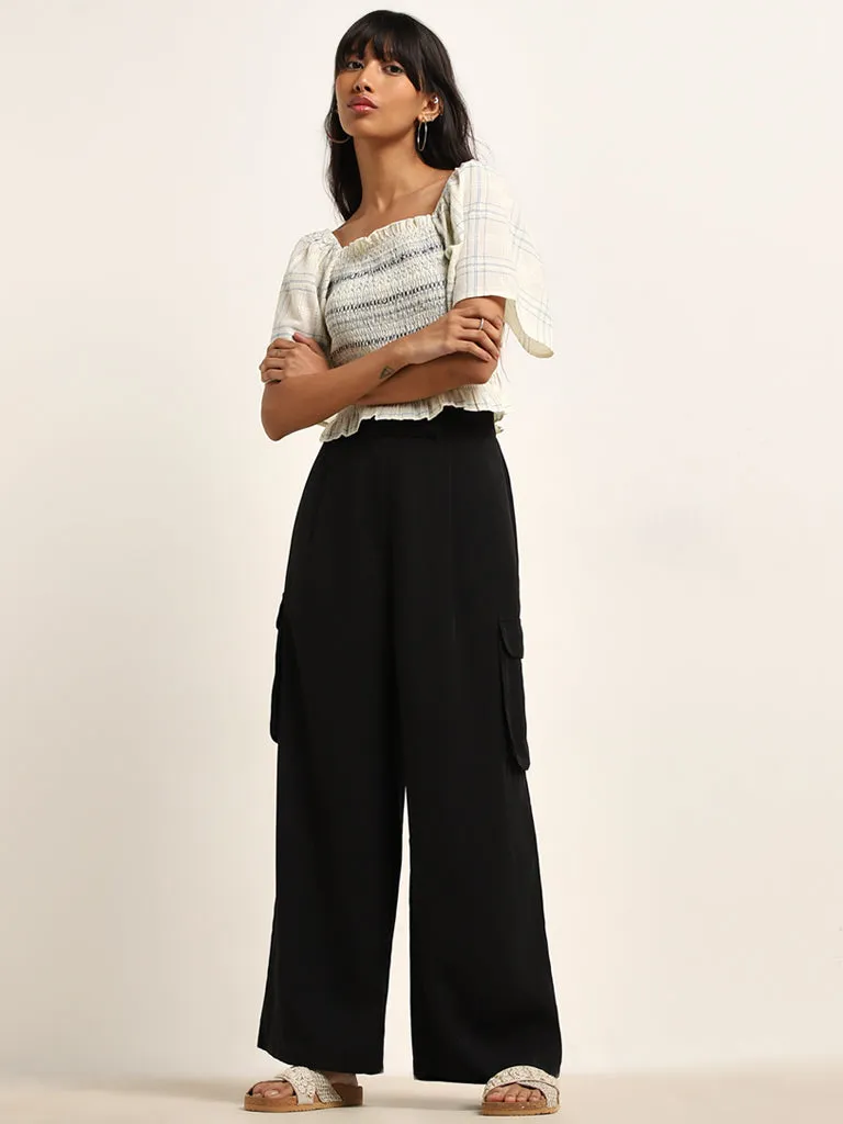 Black High-Rise Cotton Blend Trousers by Bombay Paisley