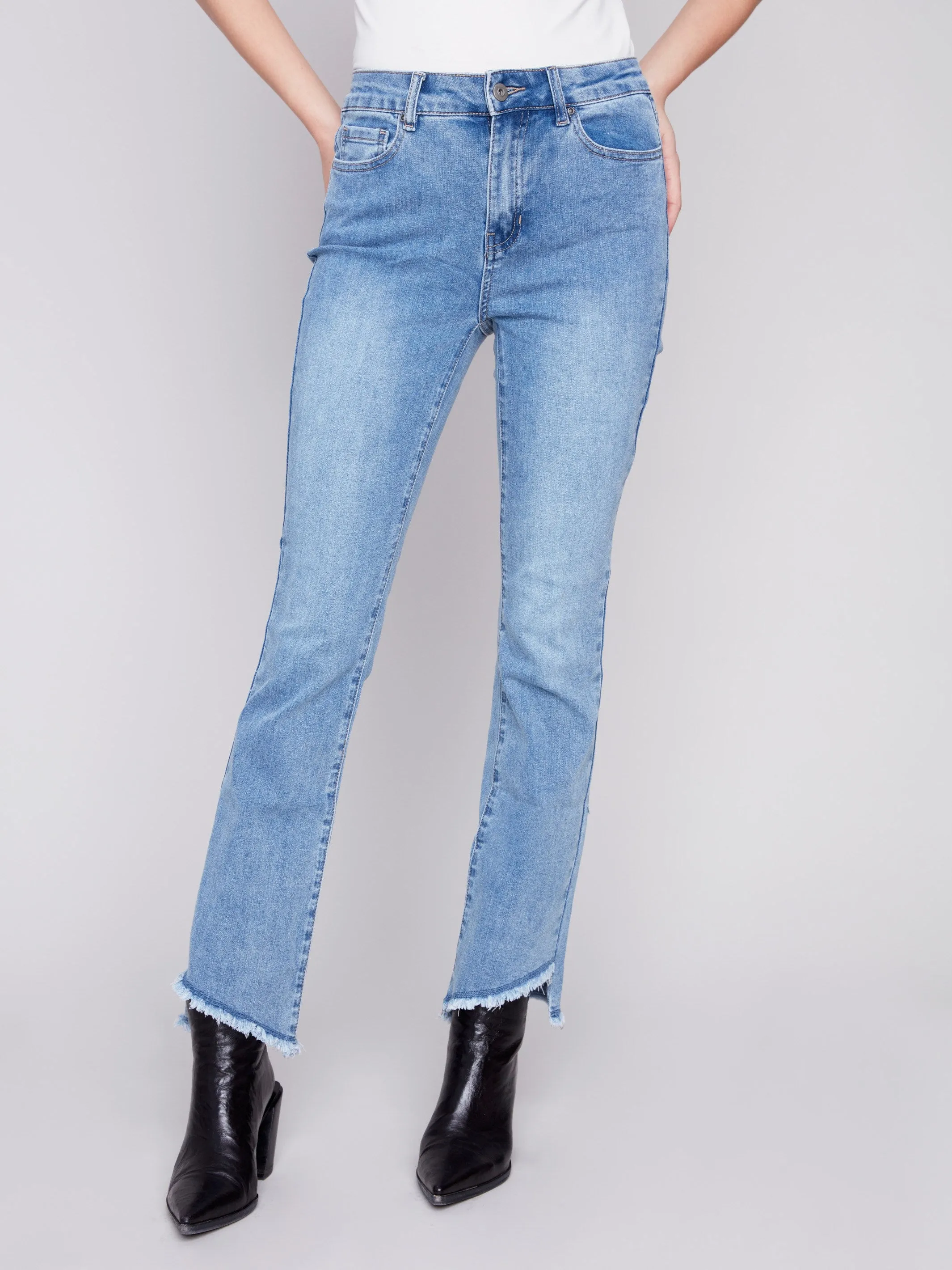 Bootcut Jeans with Asymmetrical Hem - Light Blue