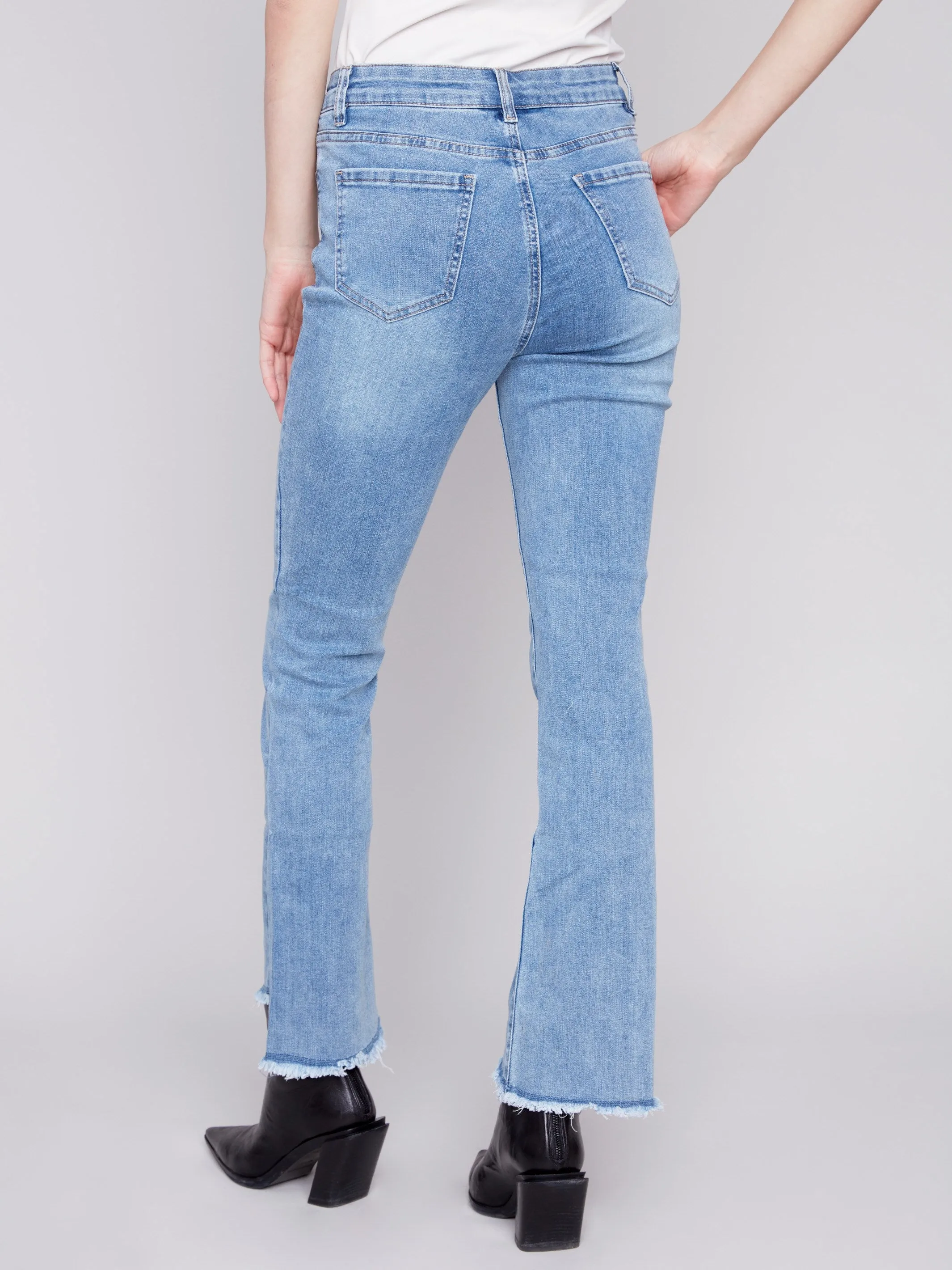 Bootcut Jeans with Asymmetrical Hem - Light Blue