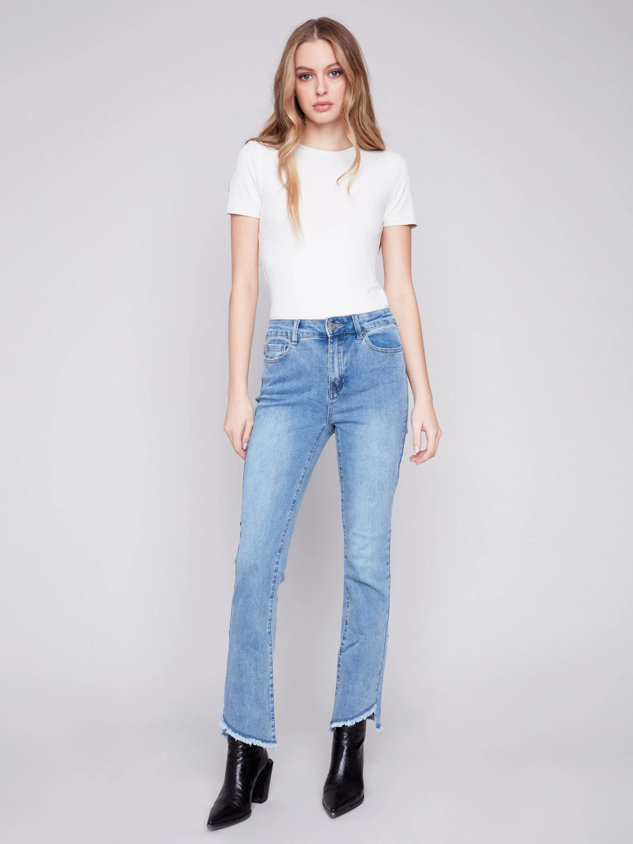 Bootcut Jeans with Asymmetrical Hem - Light Blue