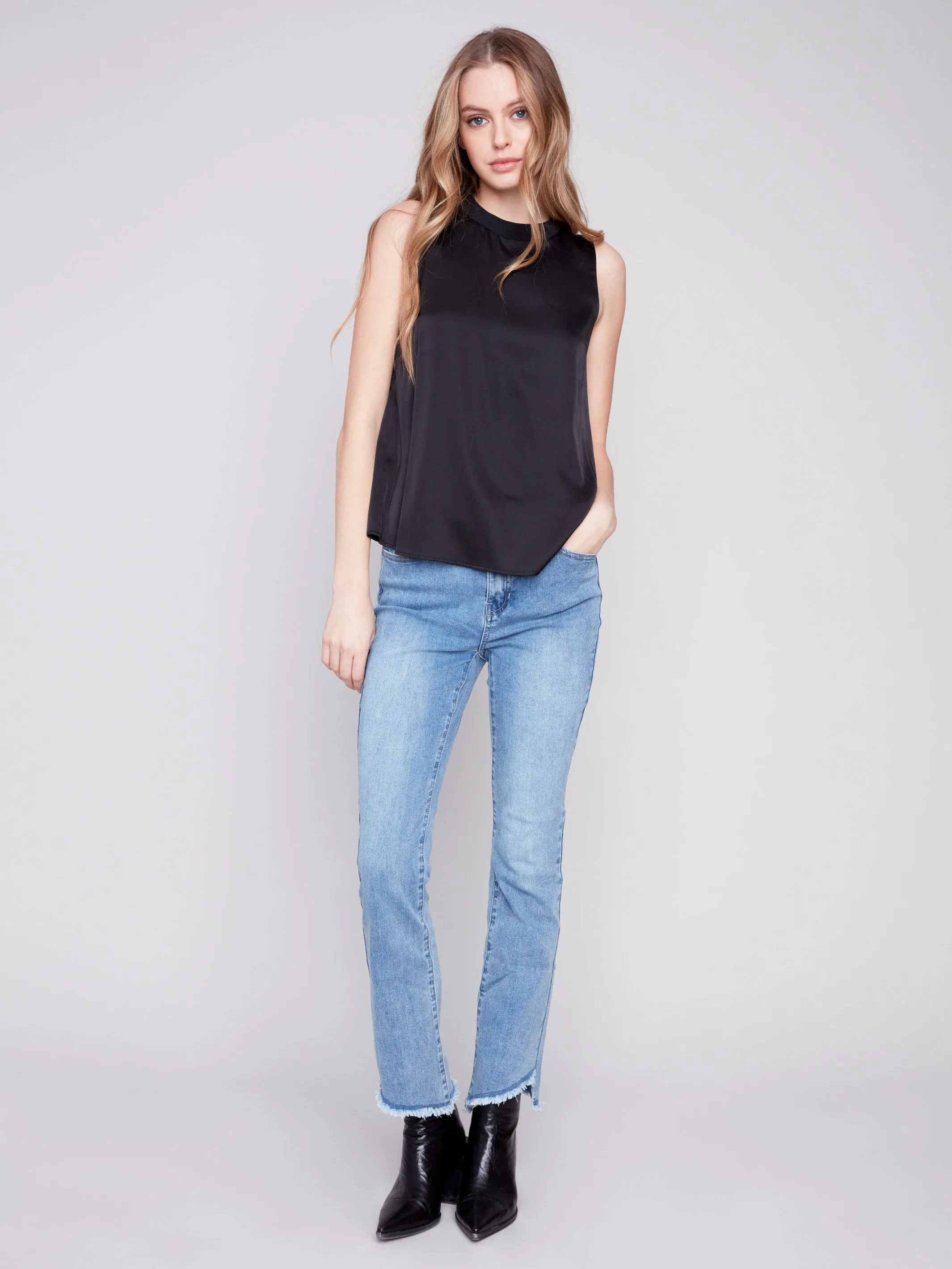 Bootcut Jeans with Asymmetrical Hem - Light Blue