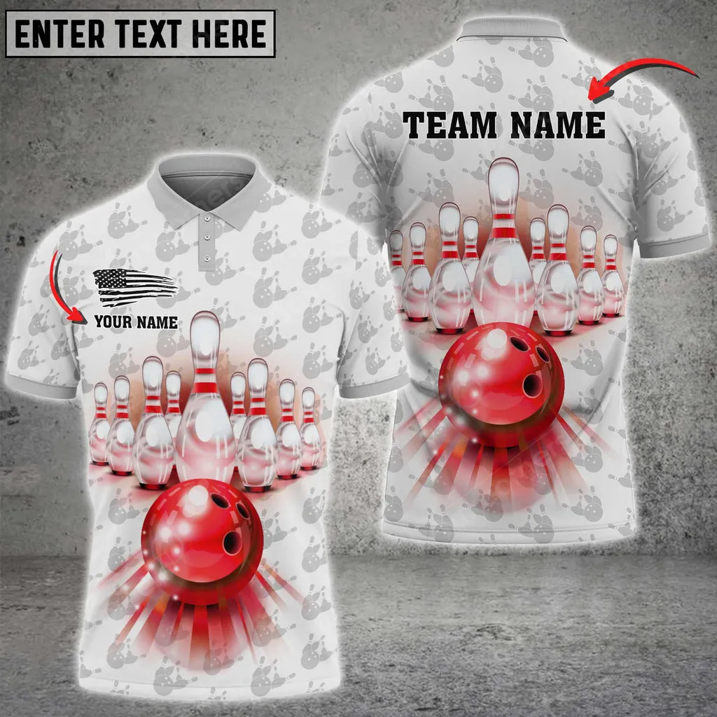 Bowling And Pins Pattern Multicolored Bowling Jerseys Custom Name And Team 3D Polo Shirt