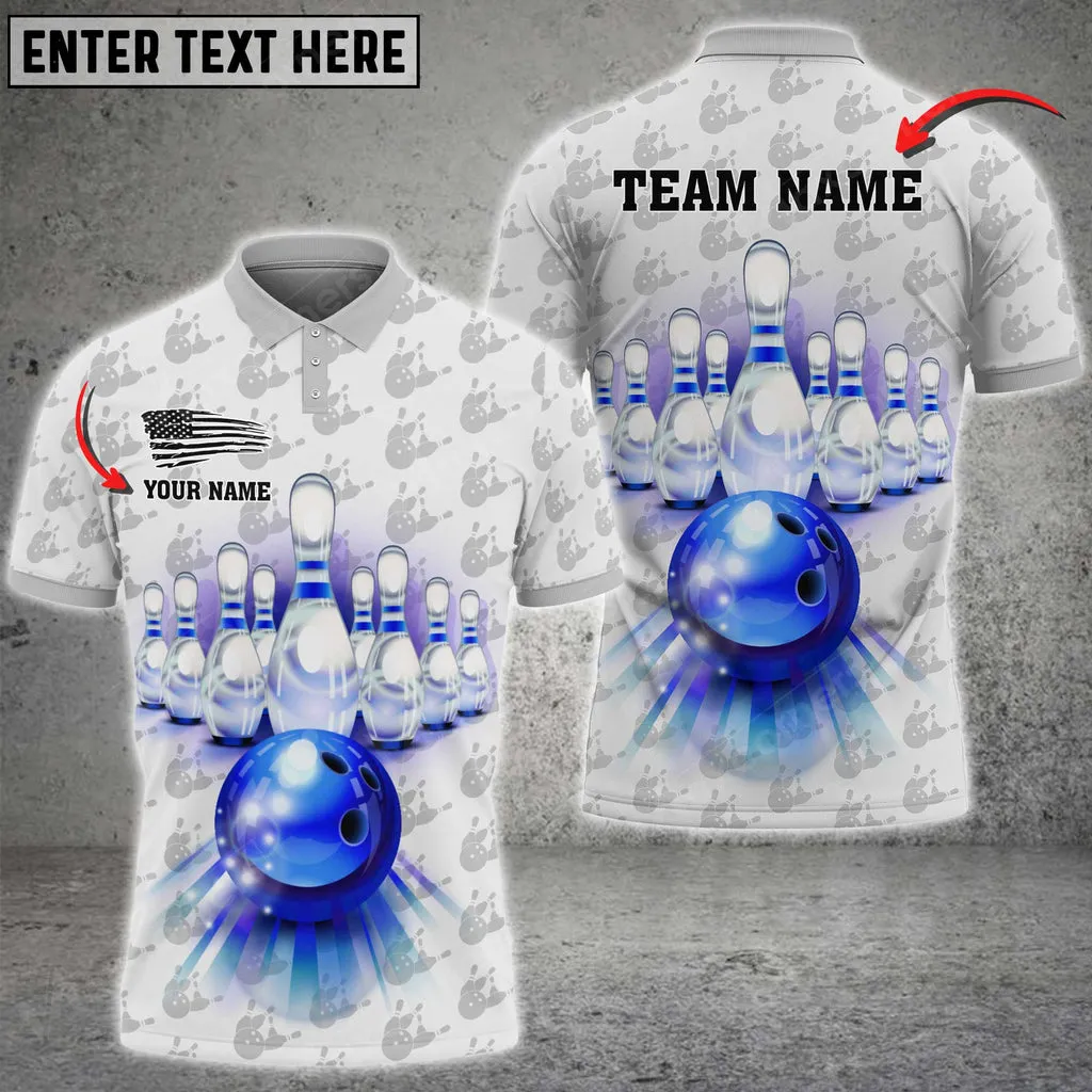Bowling And Pins Pattern Multicolored Bowling Jerseys Custom Name And Team 3D Polo Shirt