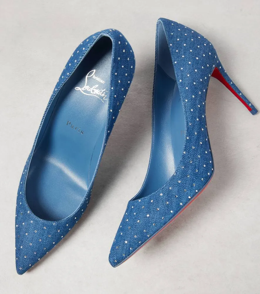 Christian Louboutin Kate 85 embellished denim pumps