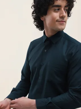 Cotton Dark Green Dobby Full Sleeve Formal Shirt