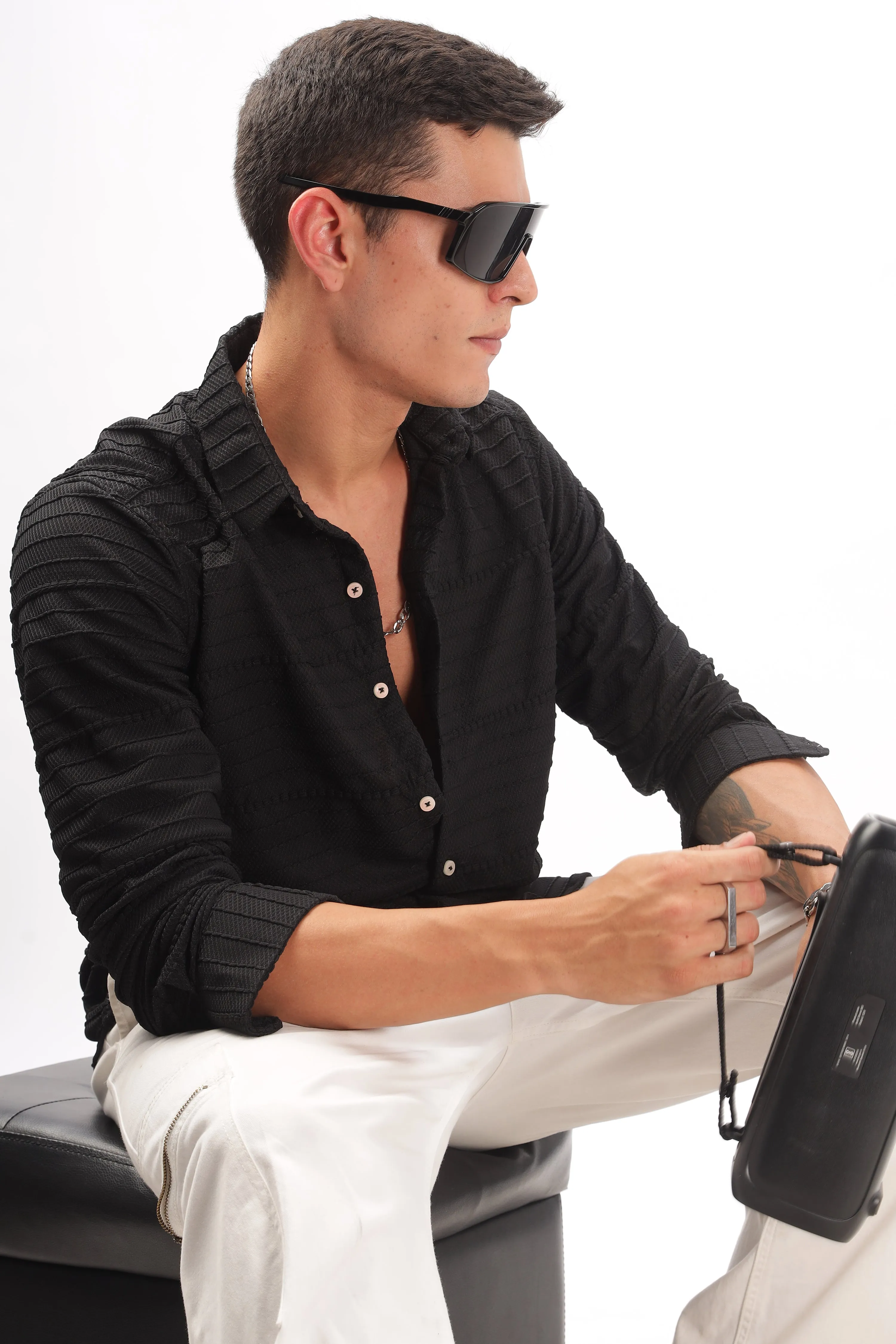 Crochet  Textured Black Shirt