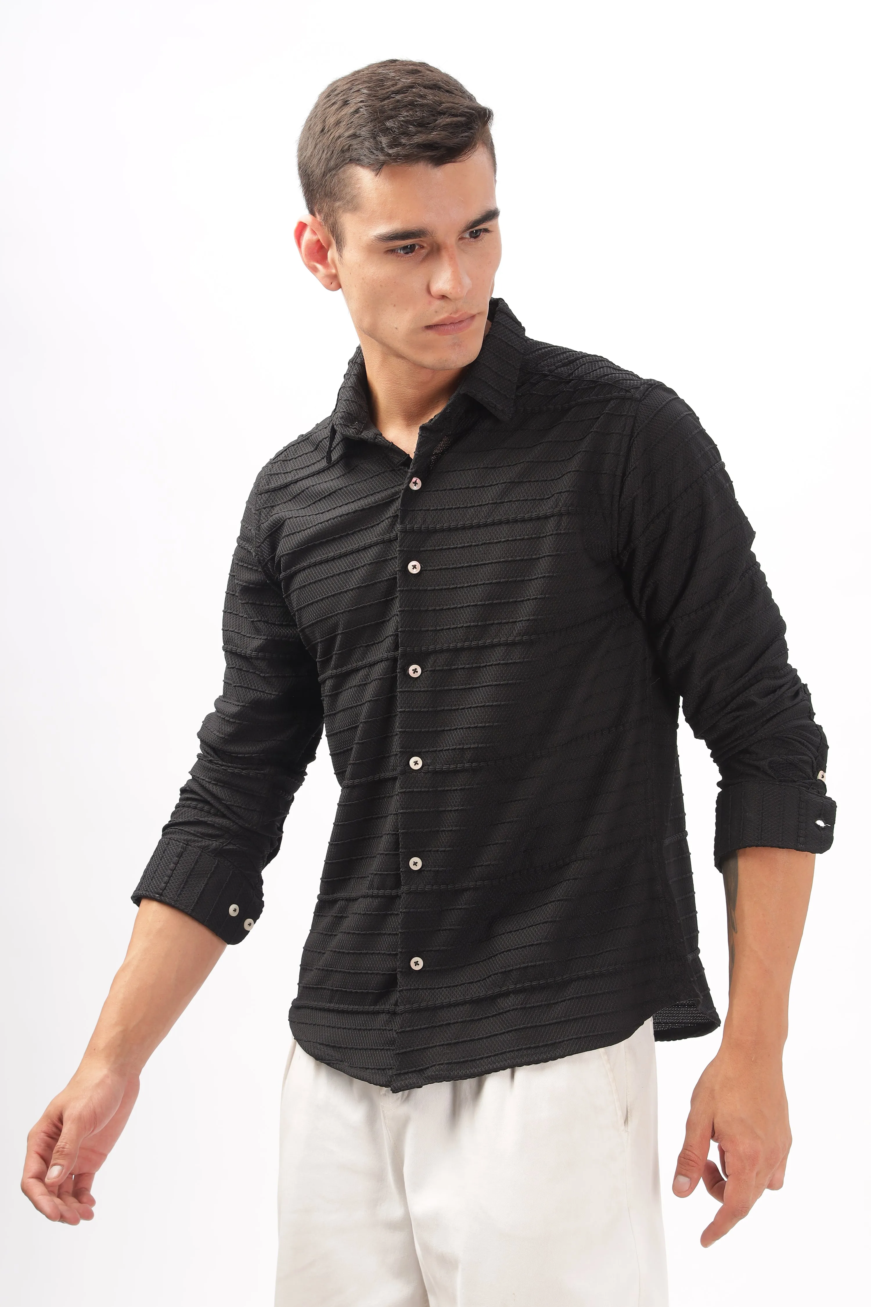 Crochet  Textured Black Shirt
