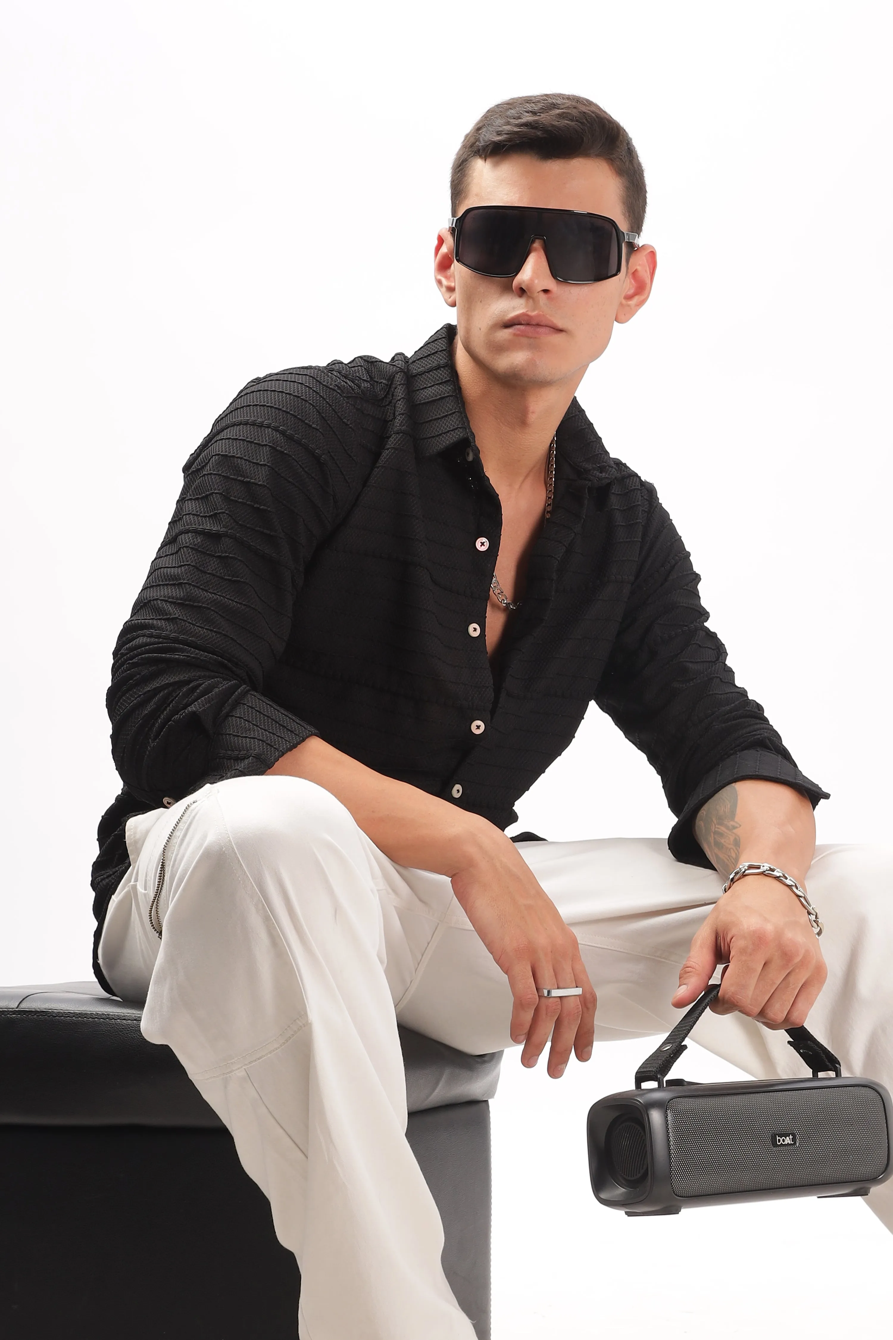 Crochet  Textured Black Shirt