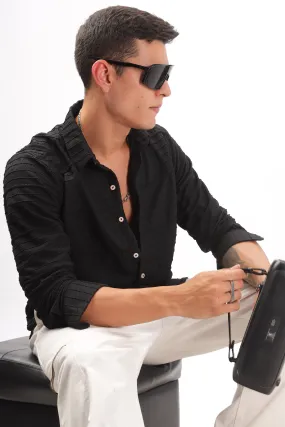 Crochet  Textured Black Shirt