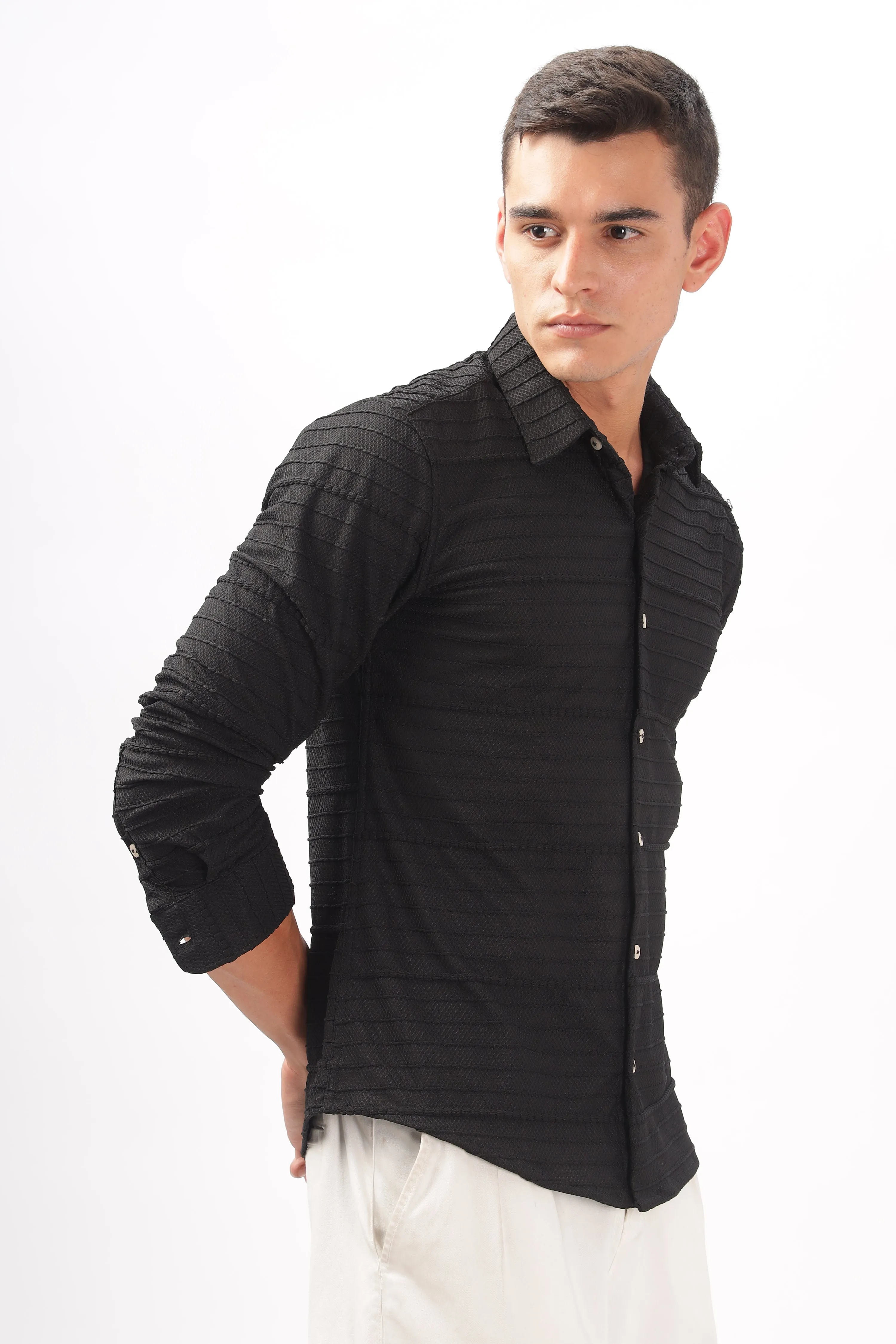 Crochet  Textured Black Shirt