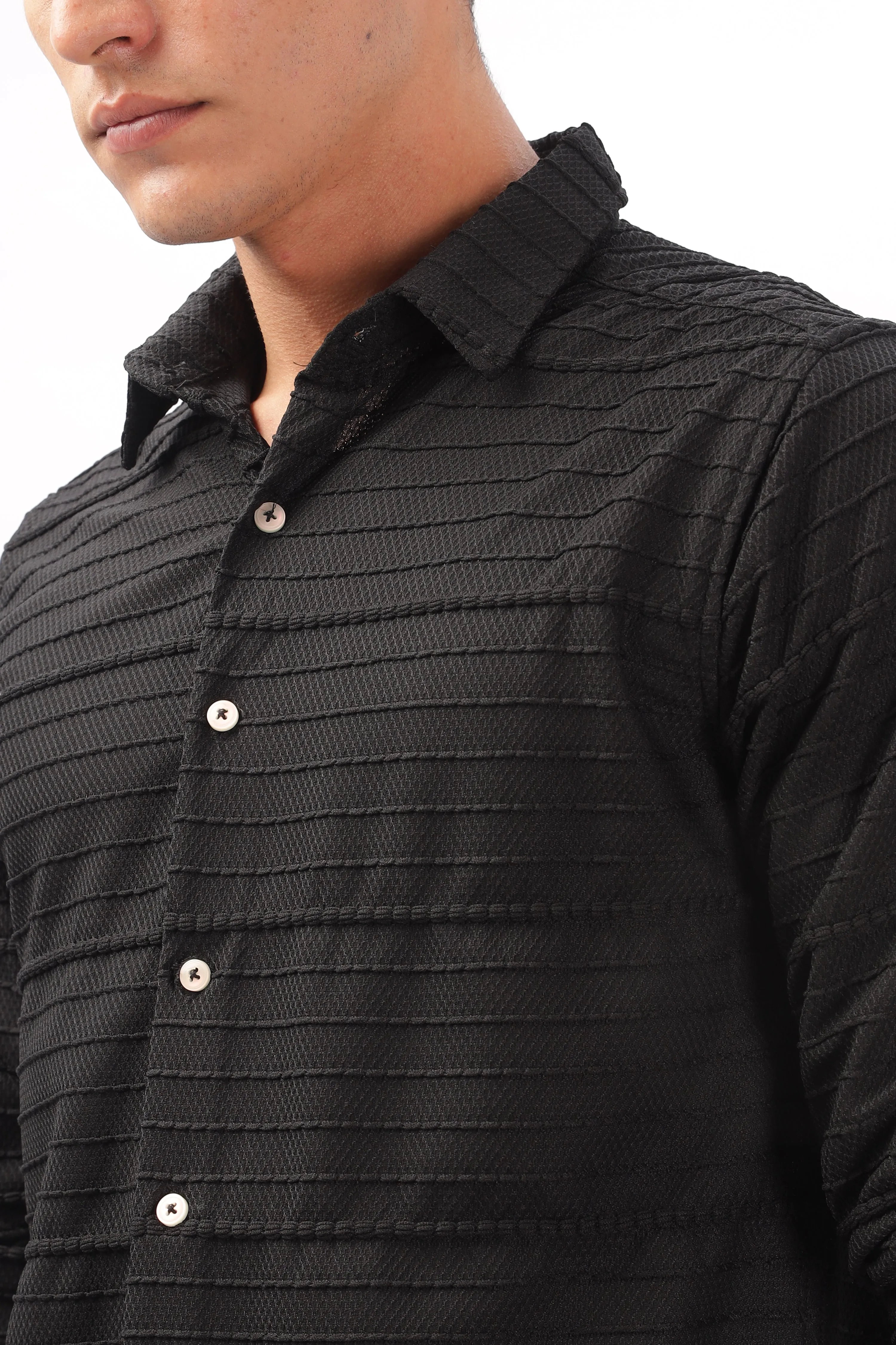 Crochet  Textured Black Shirt
