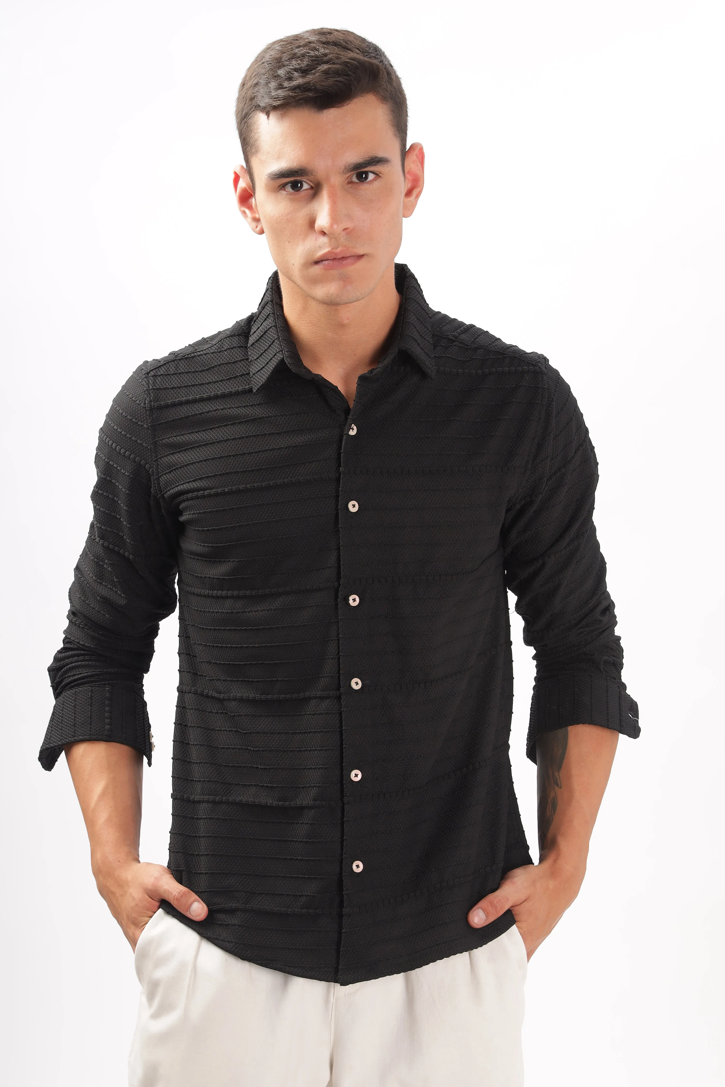 Crochet  Textured Black Shirt
