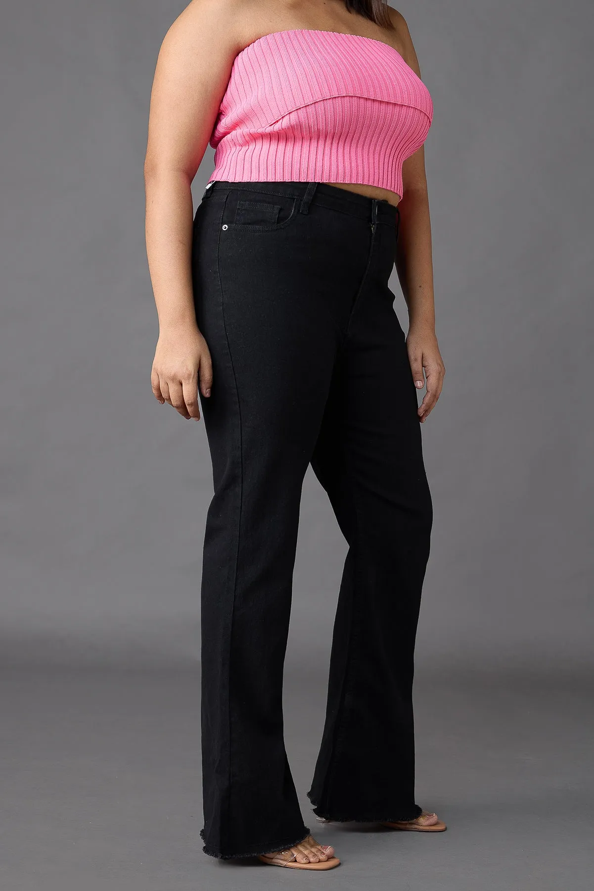 Curve High Waisted Slim Black Bootcut Jeans