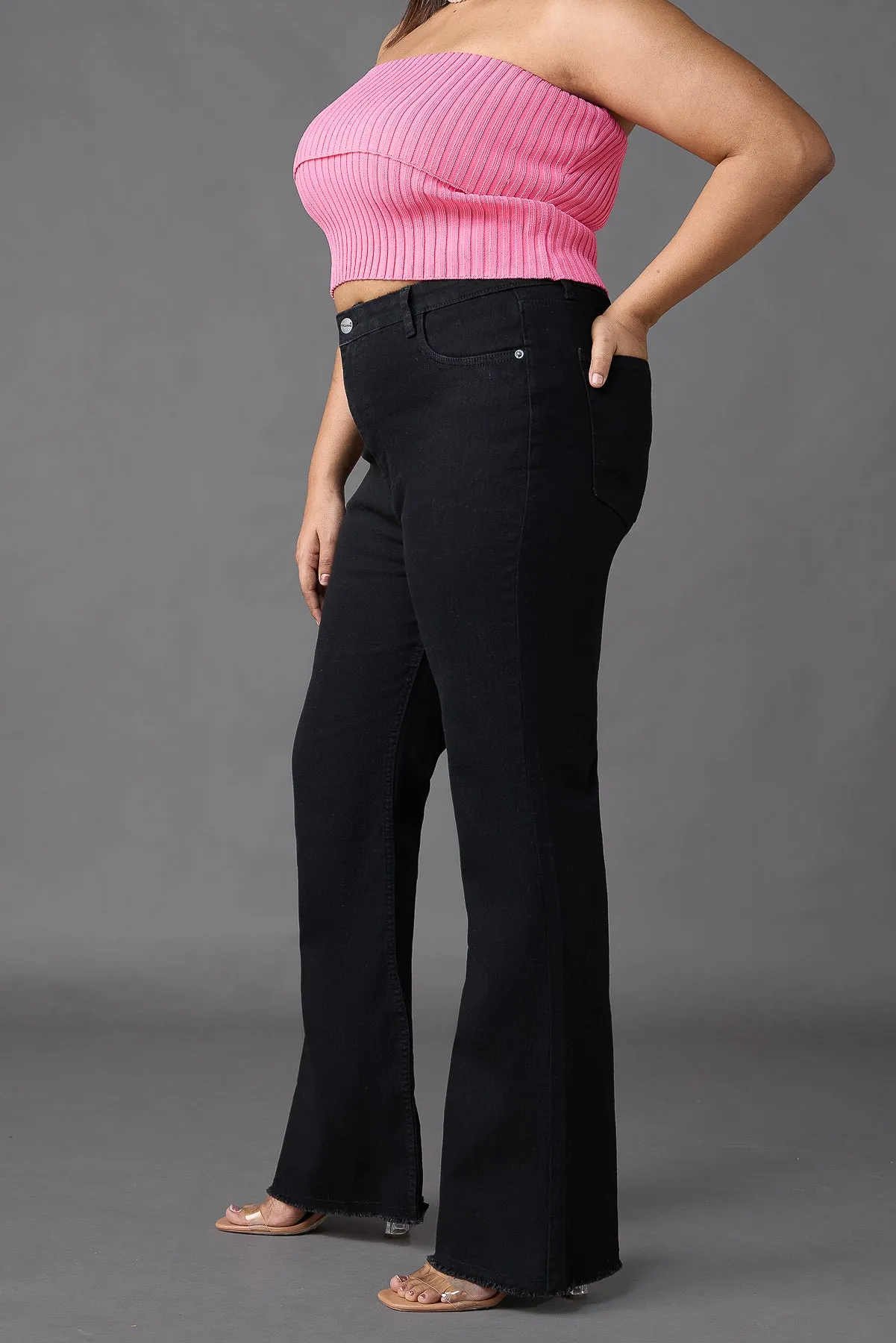 Curve High Waisted Slim Black Bootcut Jeans