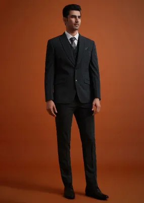 Dark Grey Tuxedo And Pant Set With Checkered Detail