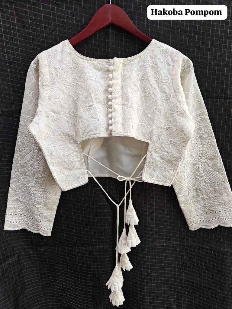 Designer Hakoba Pompom Pure Camric Hakoba Zara Blouse
