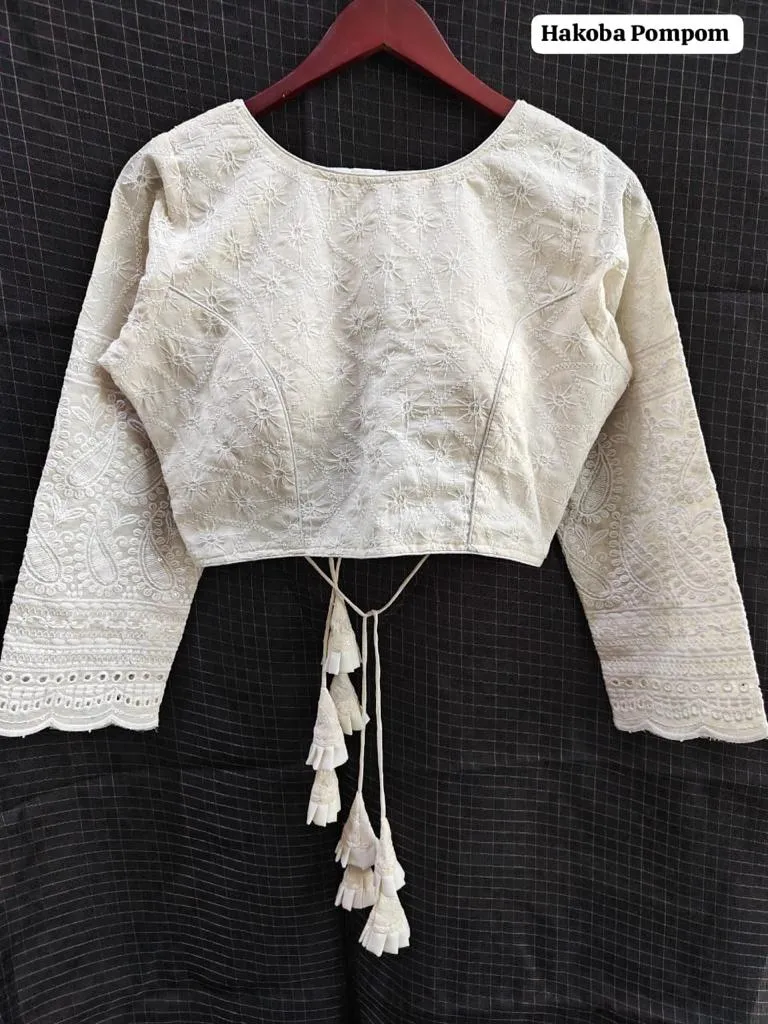 Designer Hakoba Pompom Pure Camric Hakoba Zara Blouse