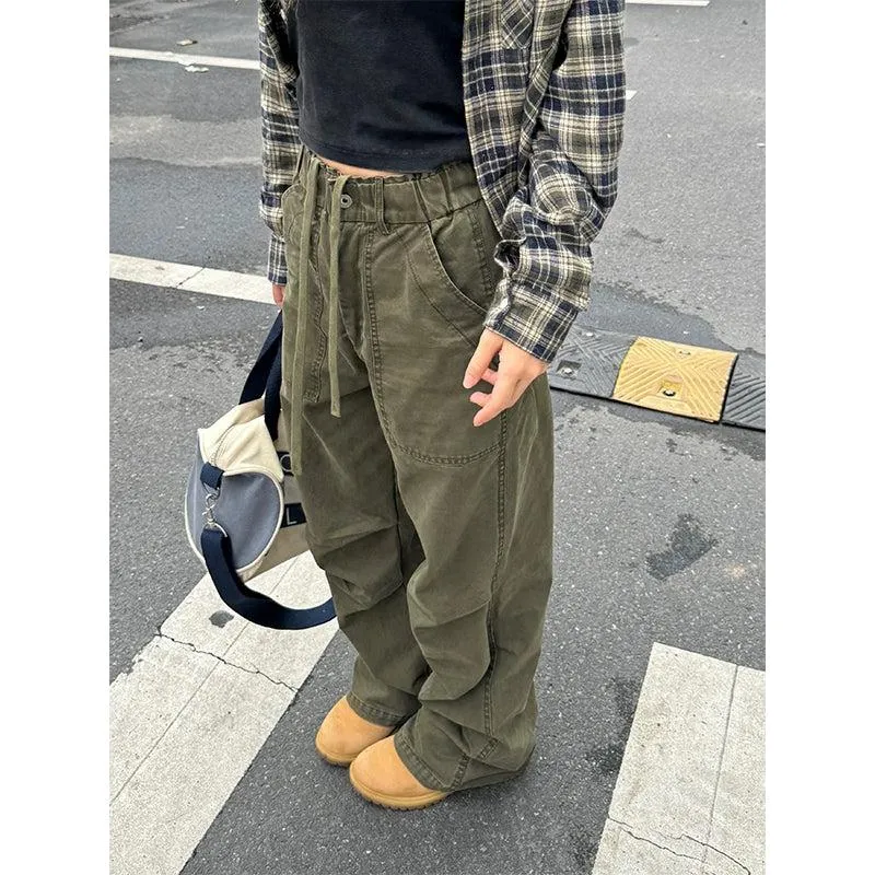Drawstring Buttoned Workwear Jeans