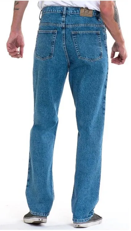 Mens Relaxed Fit Light Wash Blue Brand Jeans