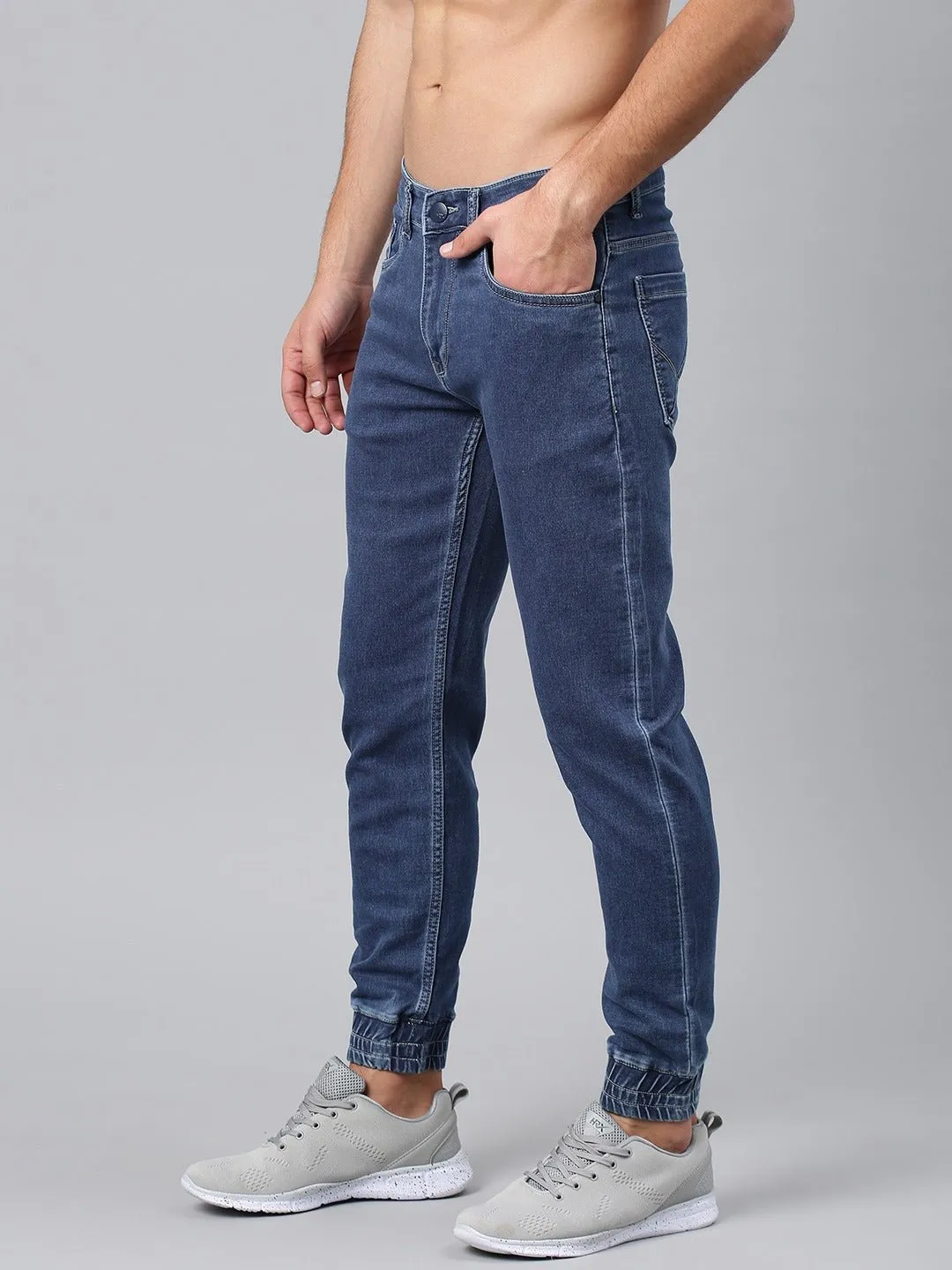 Men Blue Jogger Mid-Rise Clean Look Stretchable Jeans