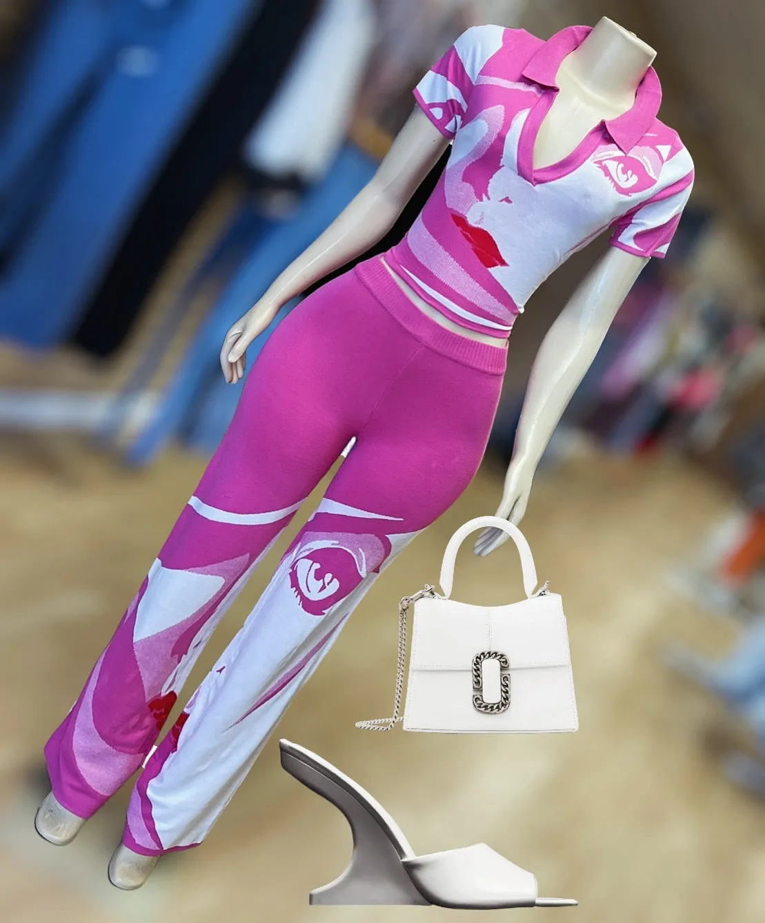 Ms. lady Two Piece pants Set ( Pink)