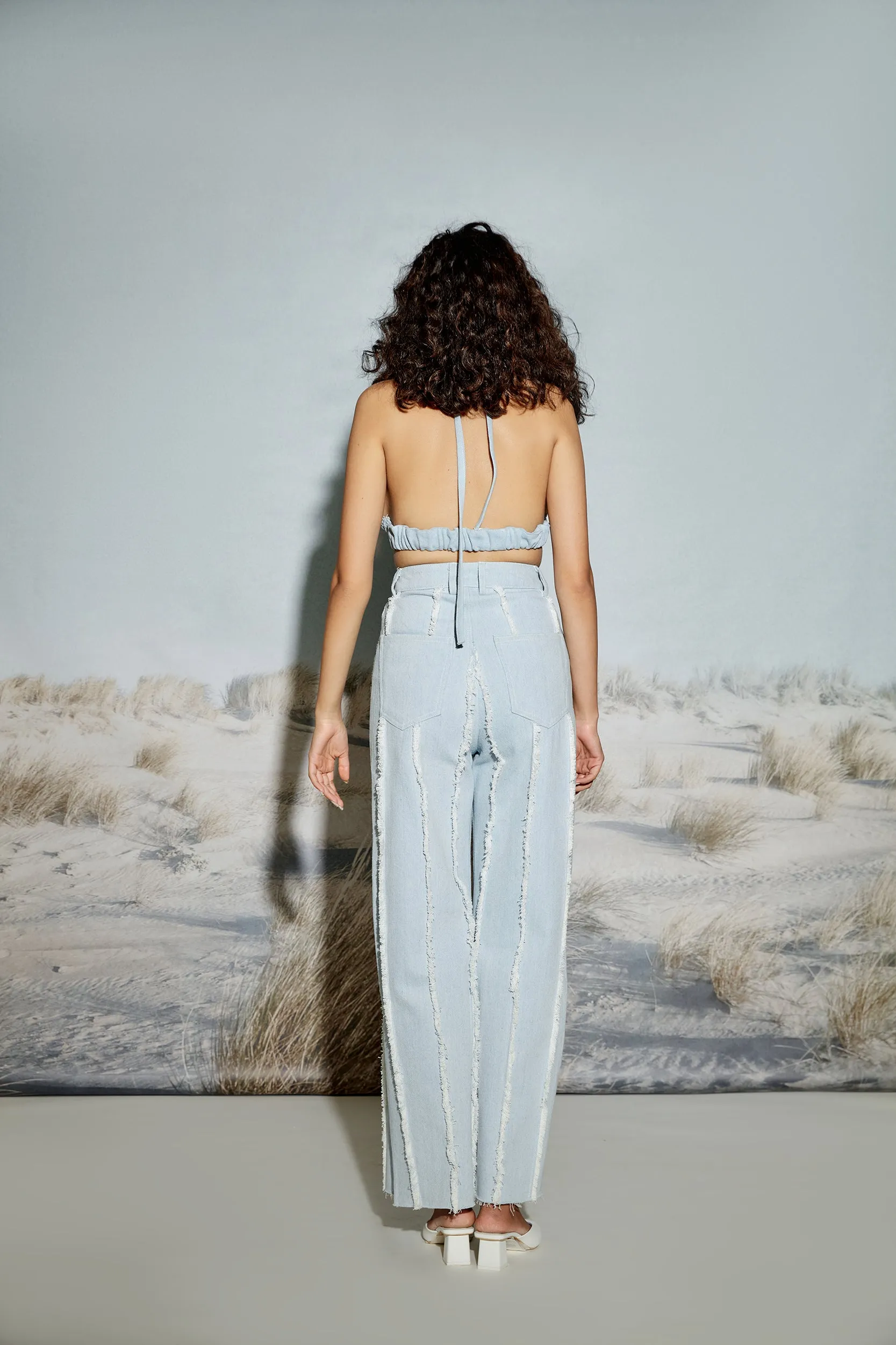 Paneled Denim Top and Jeans Set