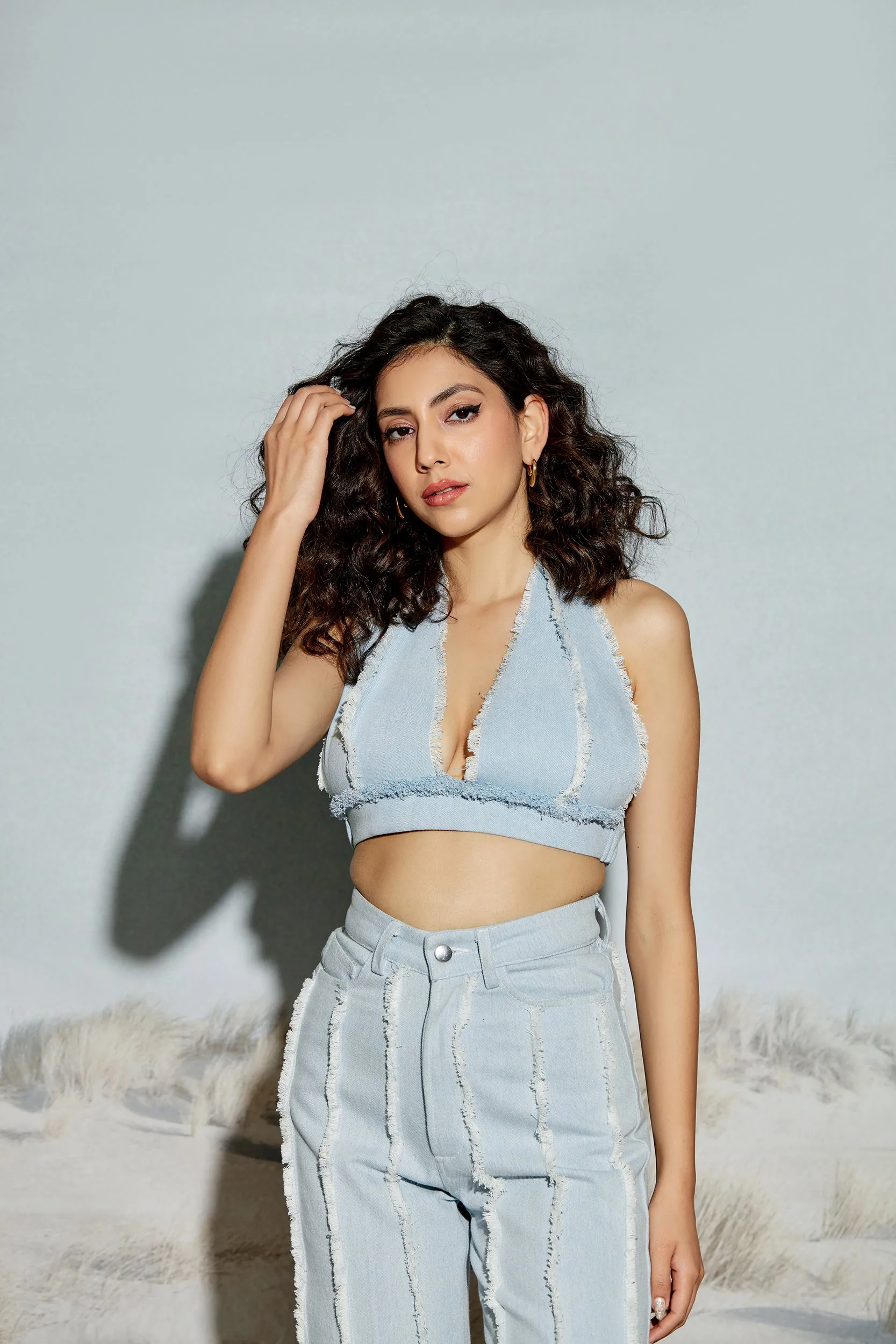 Paneled Denim Top and Jeans Set