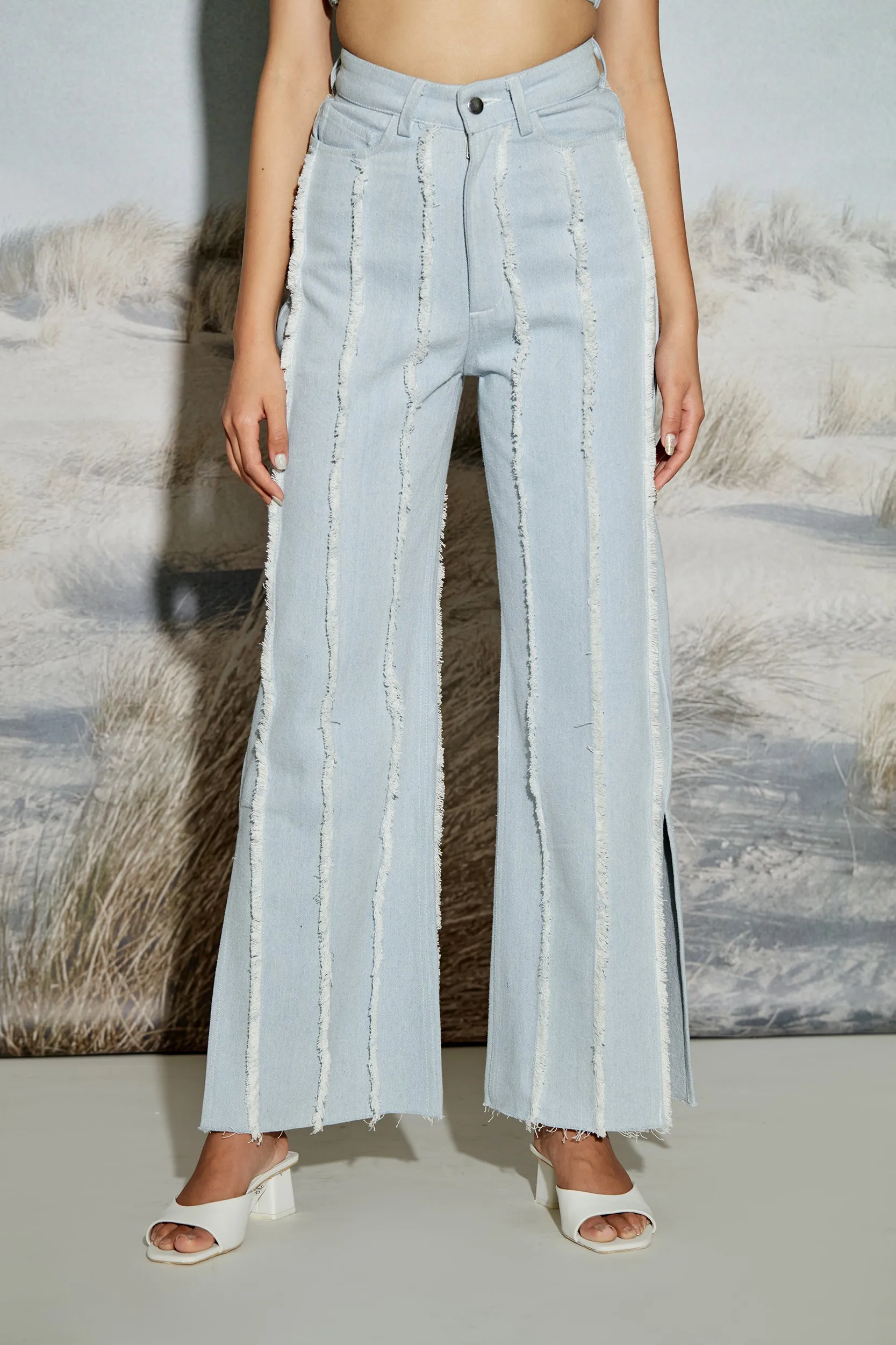 Paneled Denim Top and Jeans Set