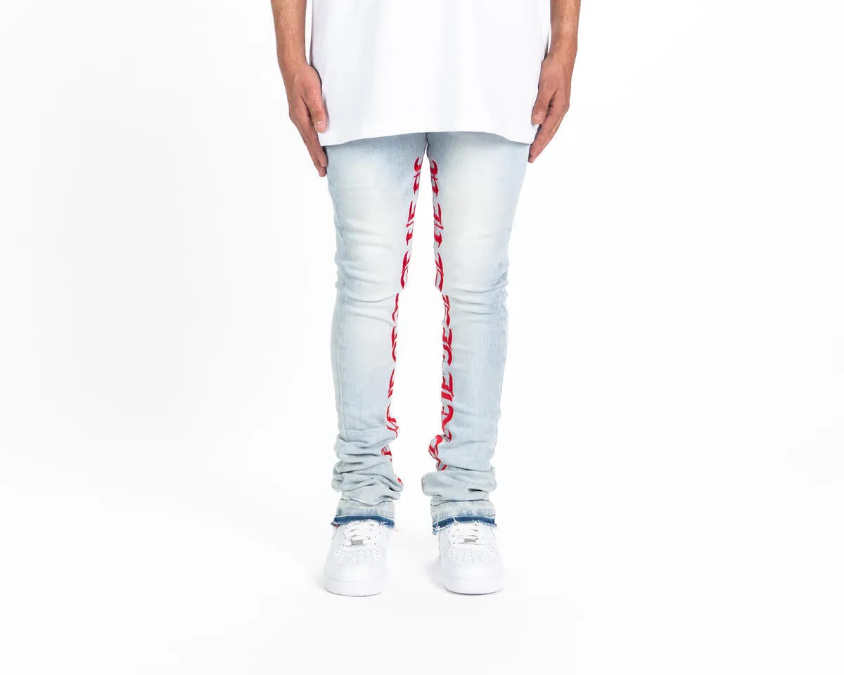 Pheelings AGAINST ALL ODDS FLARE STACK DENIM (LIGHT BLUE/RED)