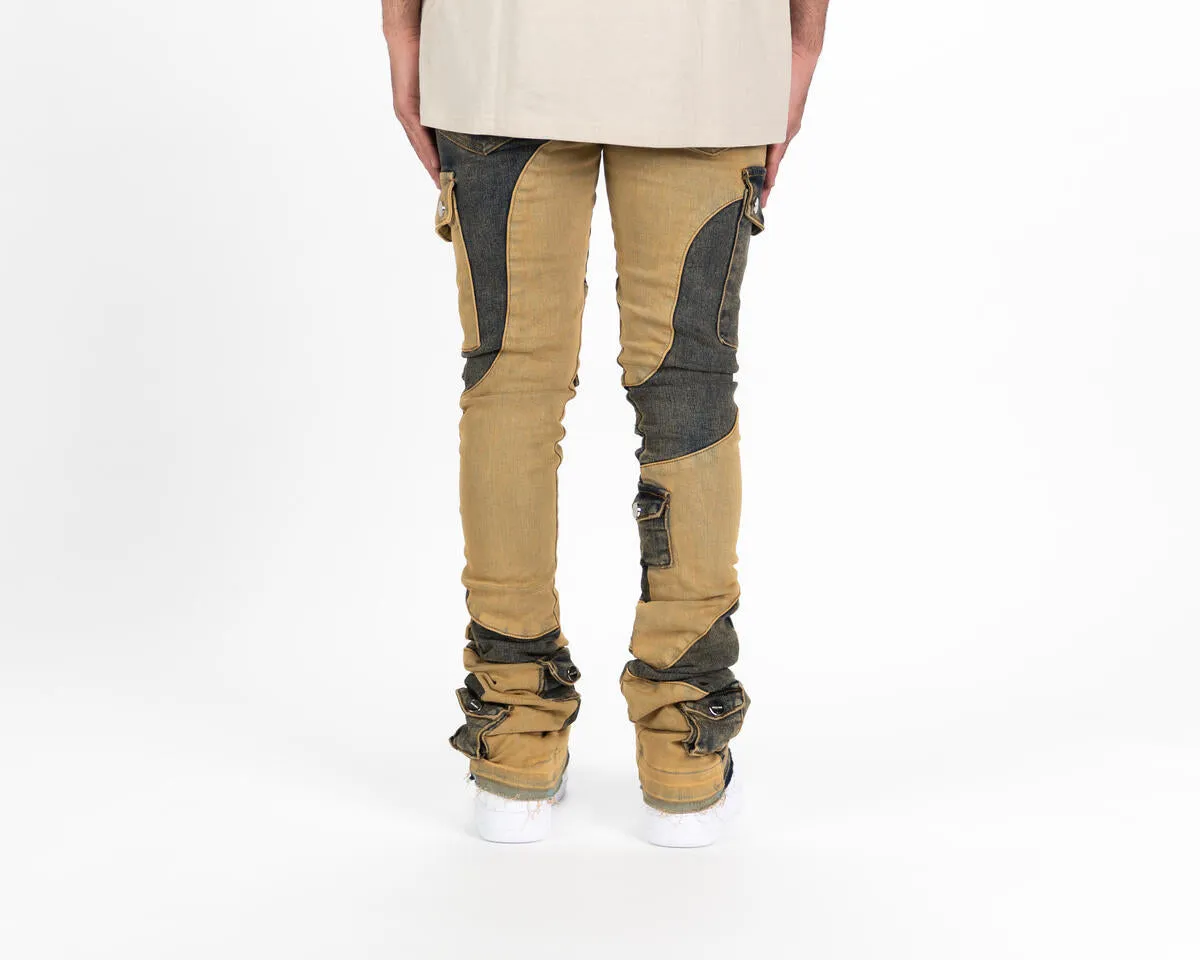Pheelings MY PLEASURE CARGO FLARE STACK DENIM (SAND/MEDIUM BLUE)