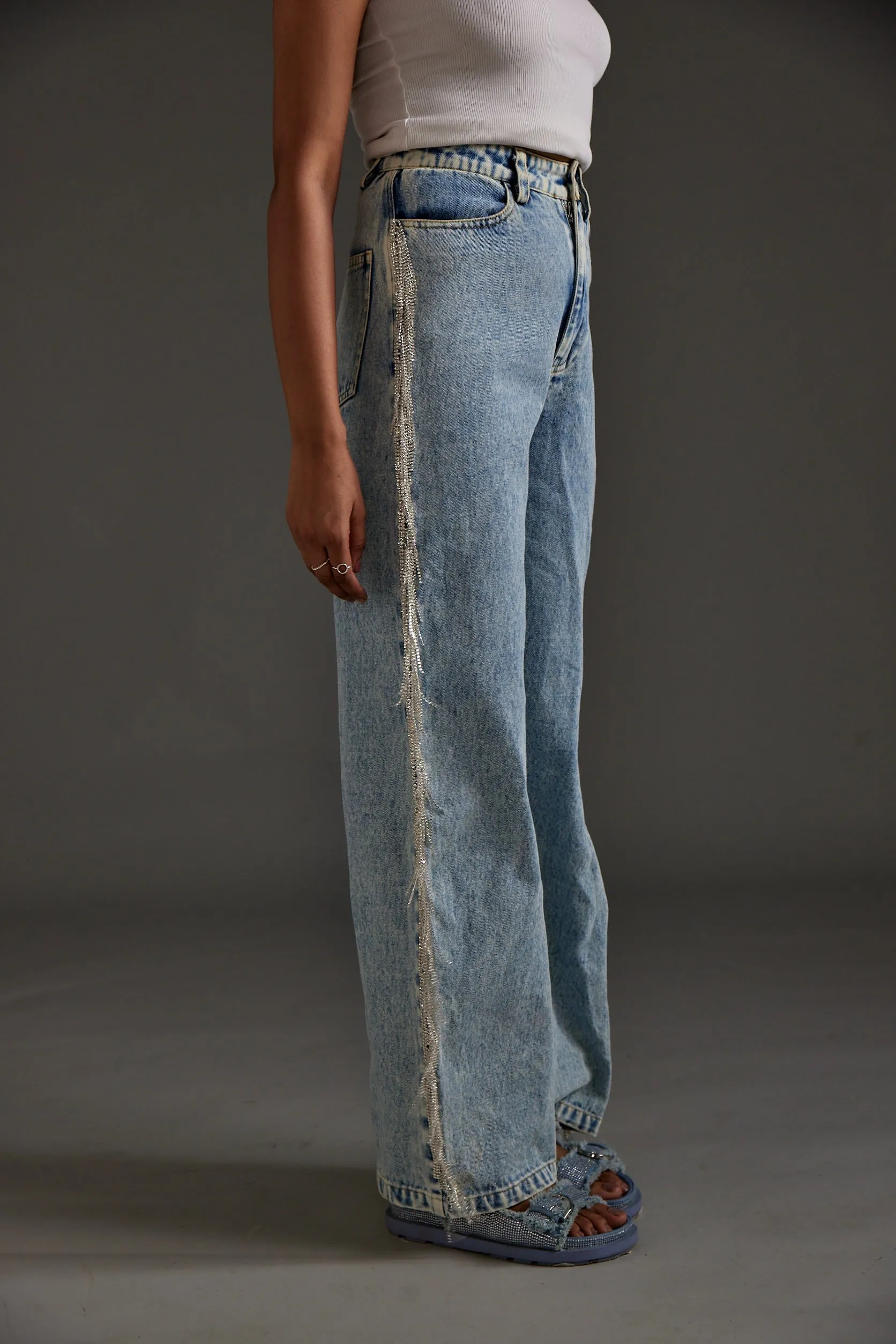 Rhinestone Embellished Blue Jeans