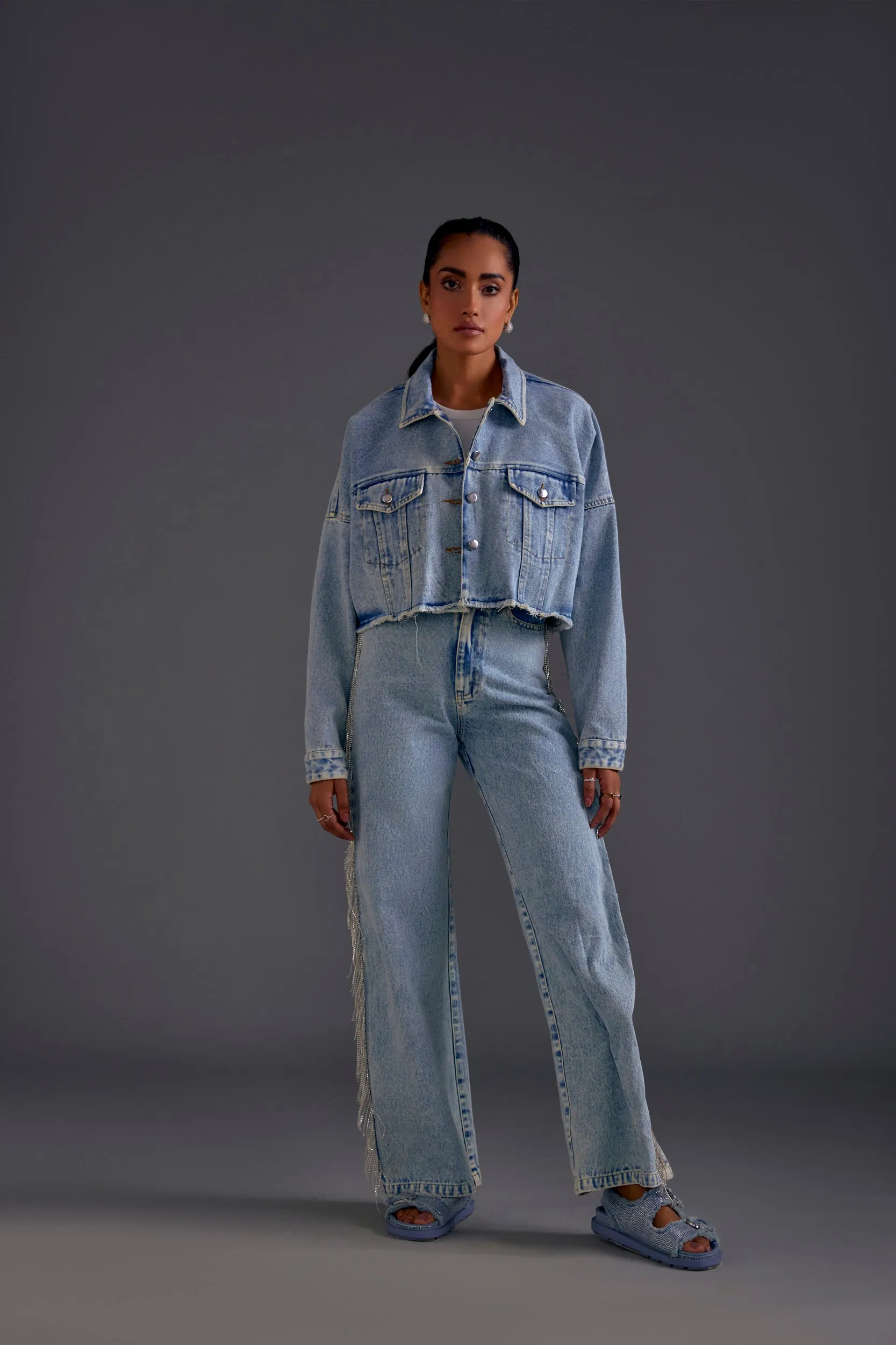 Rhinestone Embellished Blue Jeans