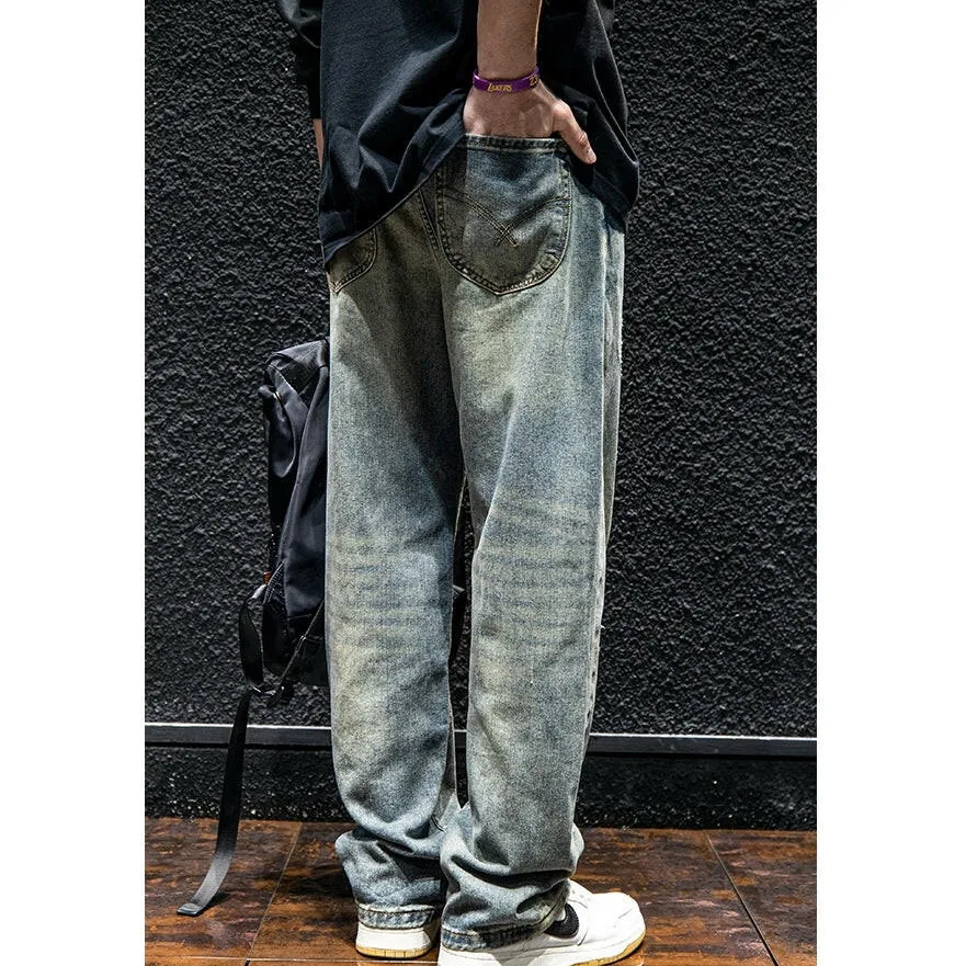 Ripped Straight All-match Loose Jeans P0068