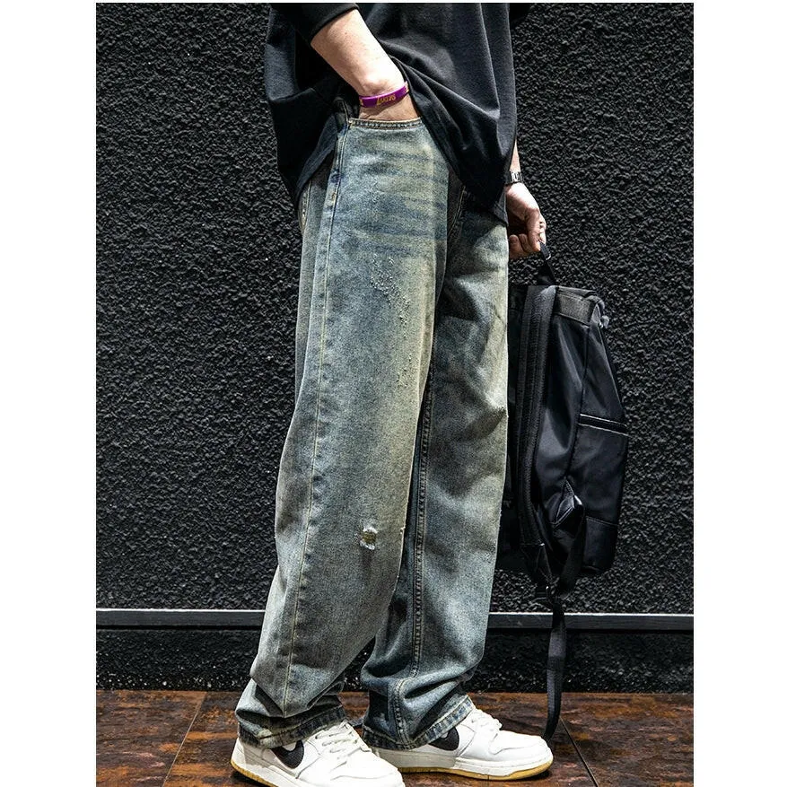 Ripped Straight All-match Loose Jeans P0068