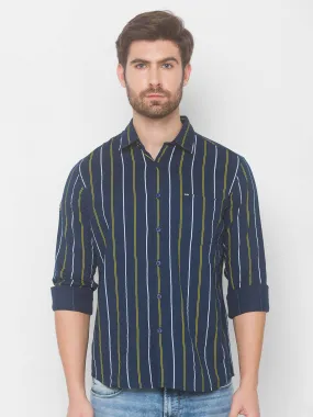Spykar Men Navy Blue Cotton Shirts (Uniqlo)