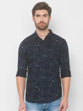 Spykar Slim Fit Men Navy Blue Cotton Shirts (Uniqlo)