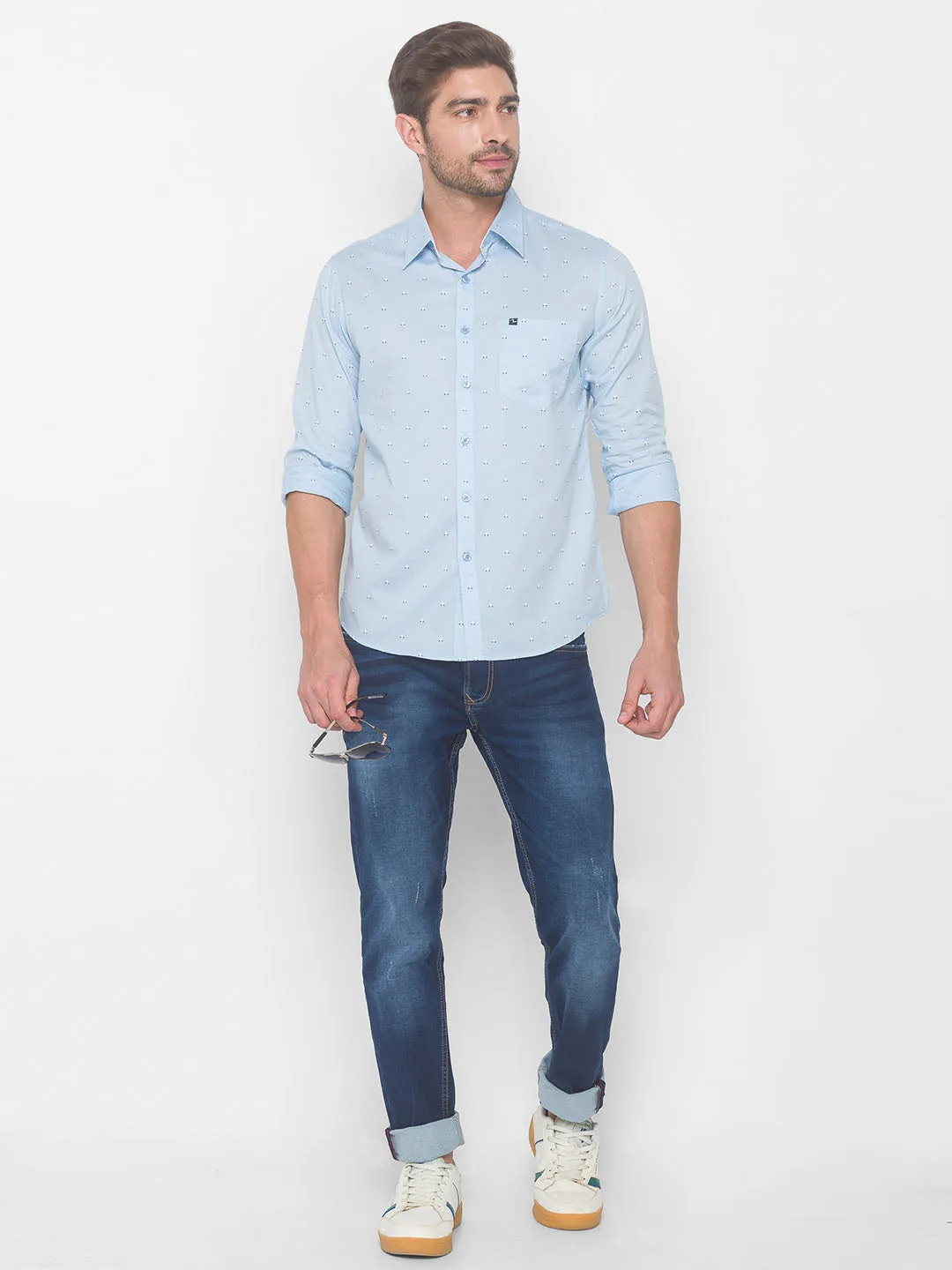 Spykar Slim Fit Men Sky Blue Cotton Shirts (Uniqlo)