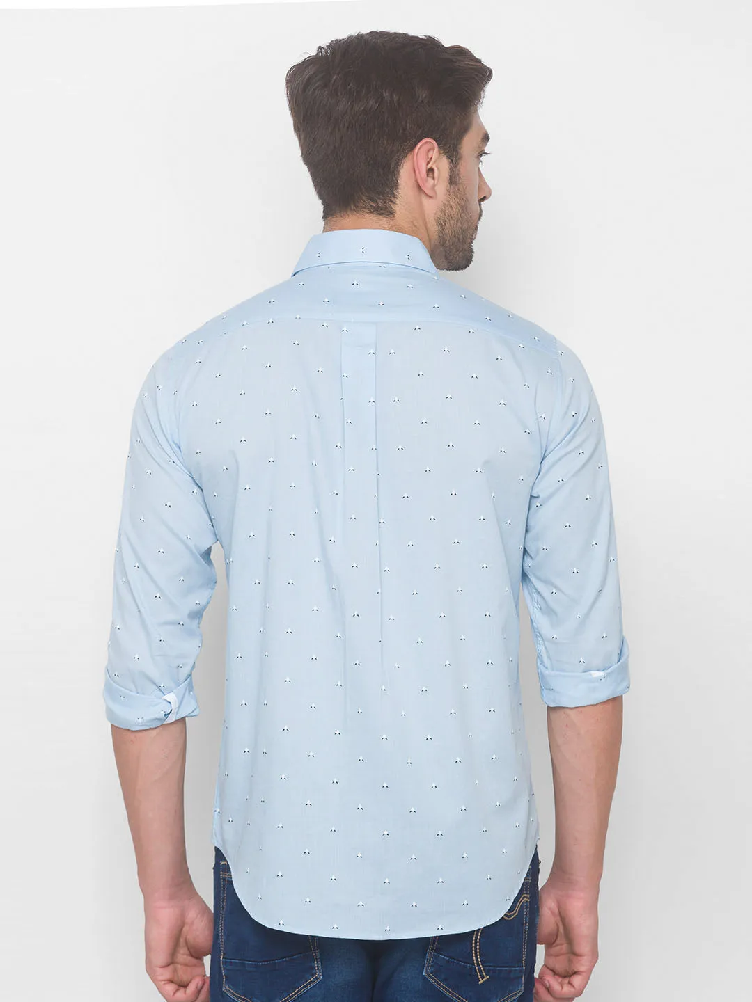 Spykar Slim Fit Men Sky Blue Cotton Shirts (Uniqlo)