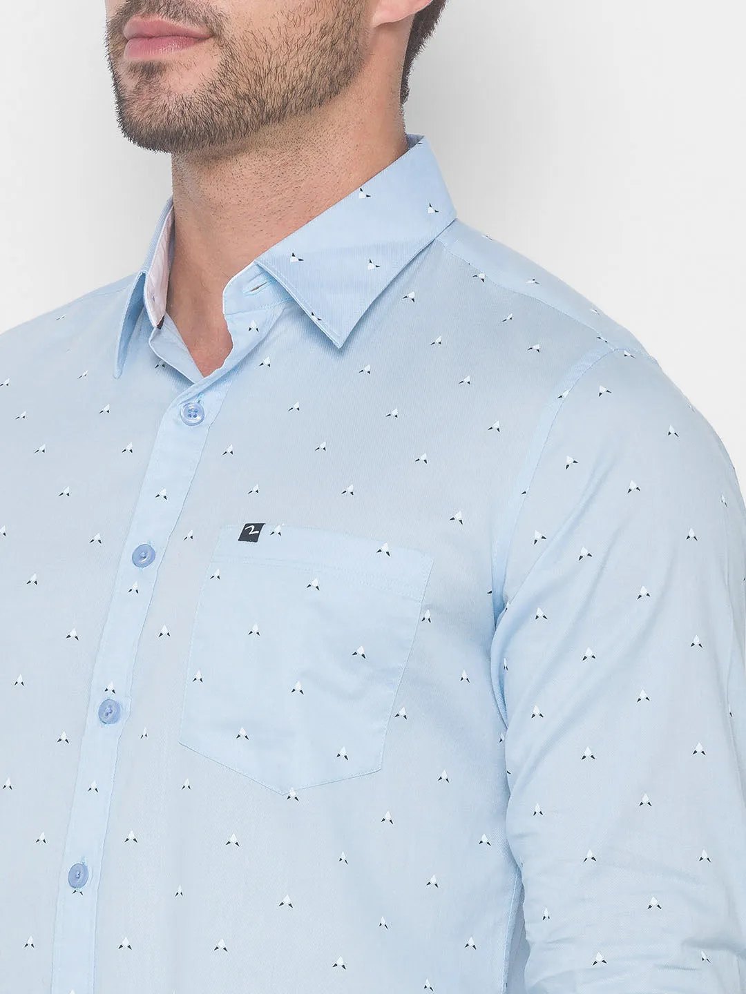 Spykar Slim Fit Men Sky Blue Cotton Shirts (Uniqlo)